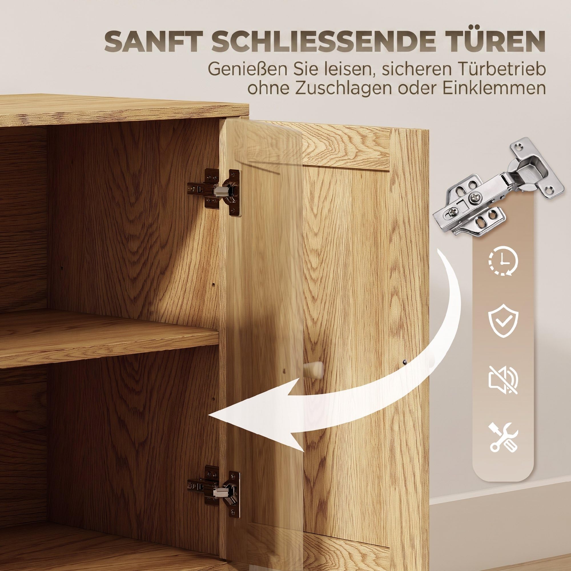 HOMCOM Sideboard Küchenschrank mit 4 Soft-Close-Türen 140x40x75 cm Natur