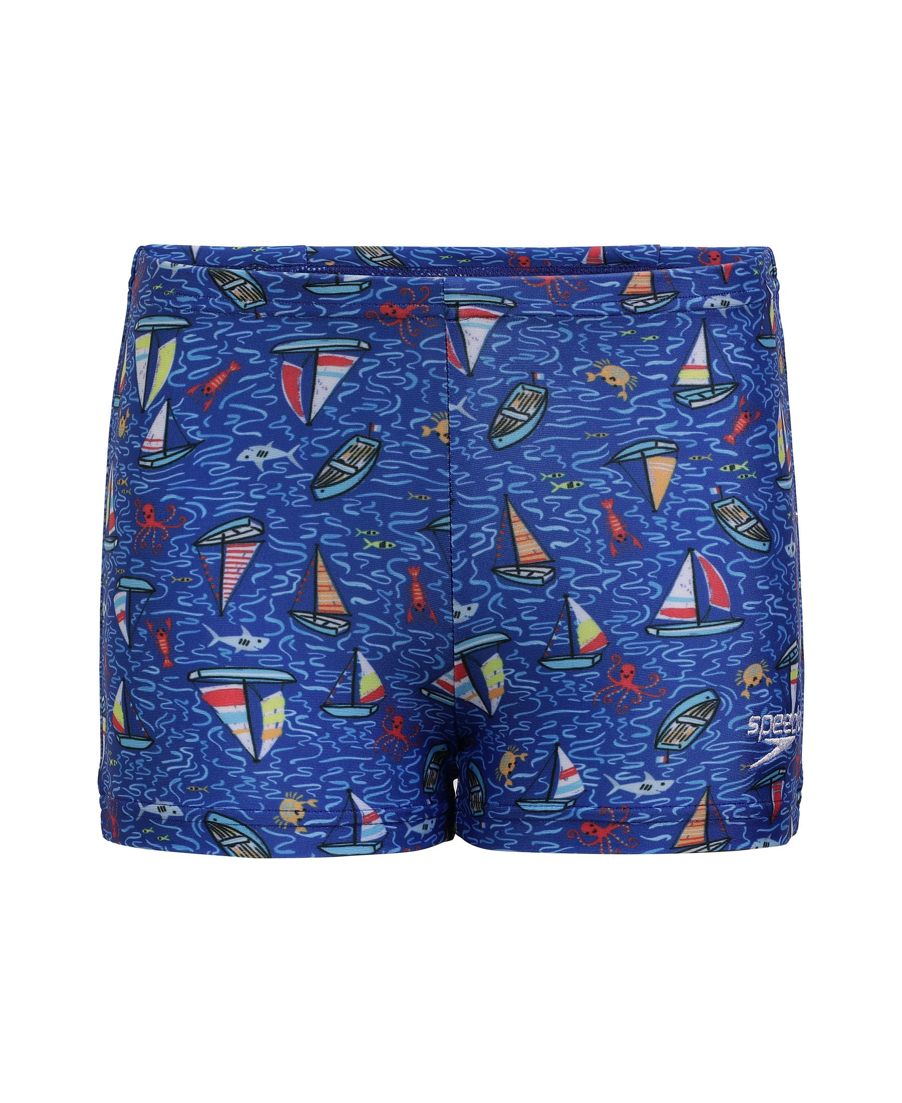 Speedo Tots Recycled Endura High Chlorine Resistant UPF 40+ Sun Protection Brite Digital Print Aquashort for Boys - True Cobalt & Picton Blue