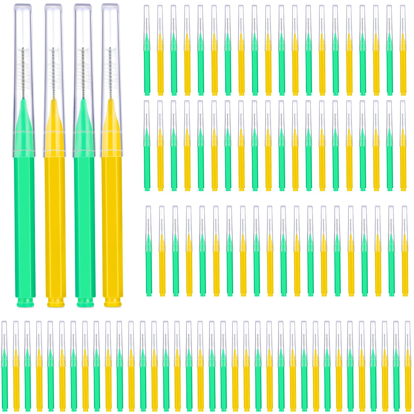 Patelai 100 Pcs Braces Dental Brushes,Green, Yellow,Mixed Sizes
