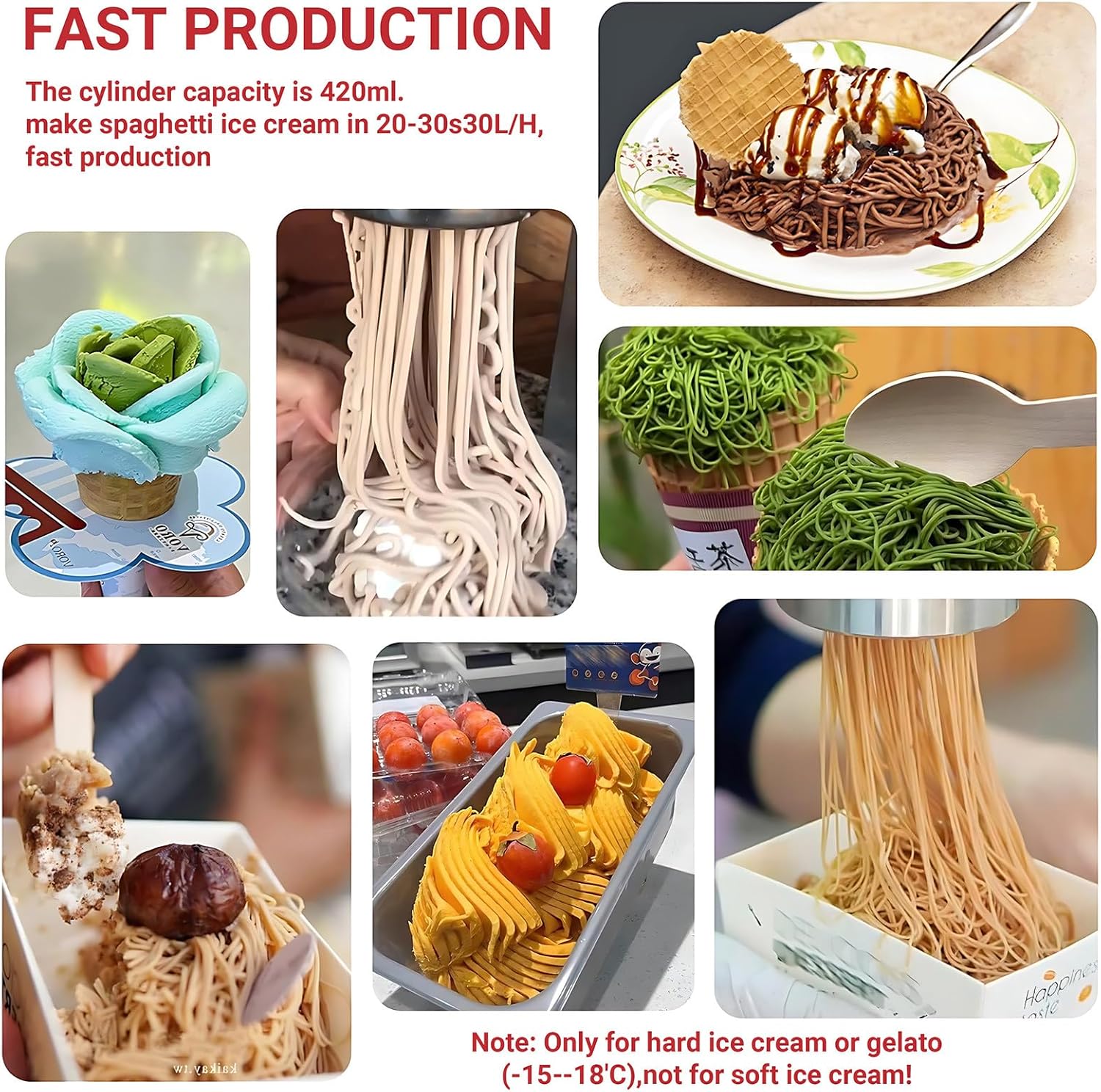 30L/H Ice Cream Spaghetti Press Machine, Paghetti Ice Cream Maker, 80w Electric Ice Cream Press Machine, 11.8x7.9x22.4in,for Ice Cream Store, Bars, Cafes, Restaurant, Snack Bar,Yellow