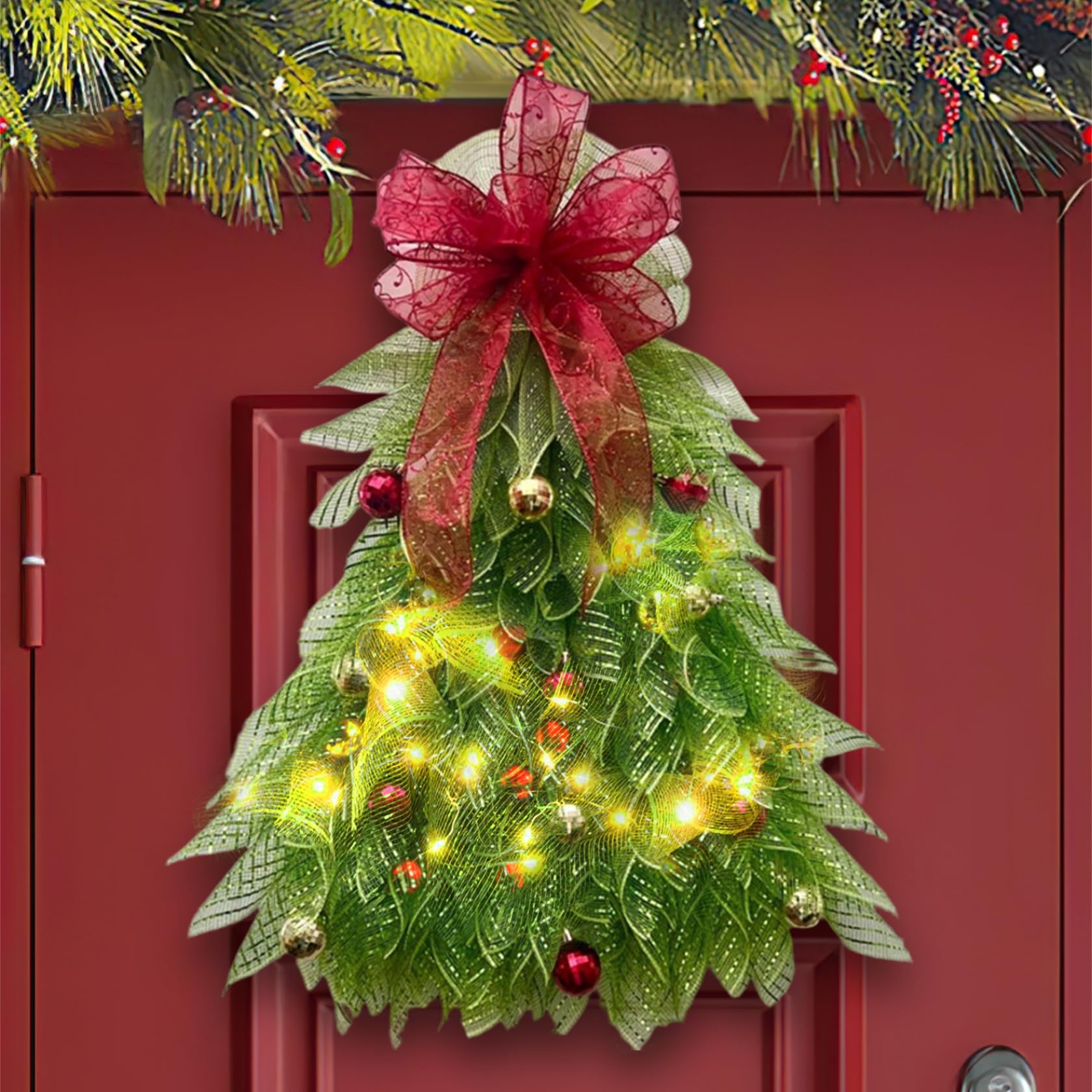 Couronne de Noël lumineuse LED à piles Gcroet pour décoration mur et porte