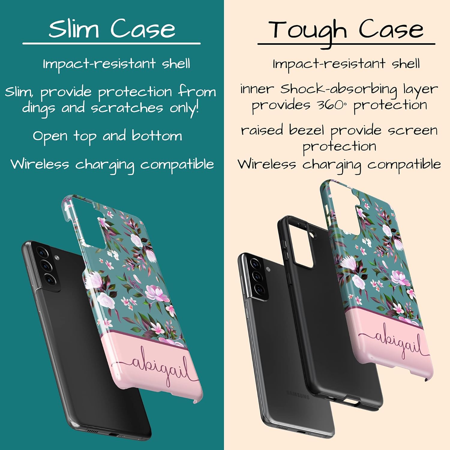 Custom Floral Flowers Name on Case, Personalized Name Phone Case, Compatible with Samsung Galaxy S26 Ultra, S25 Plus, S24, S23, S22, S21, S20
