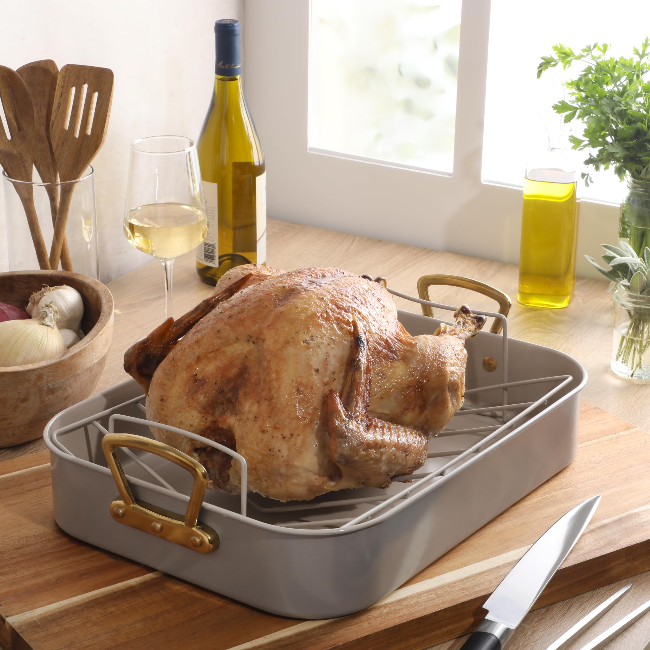 Amazon.com: Gibson Home Broxton 2-Piece Nonstick Roaster Pan with