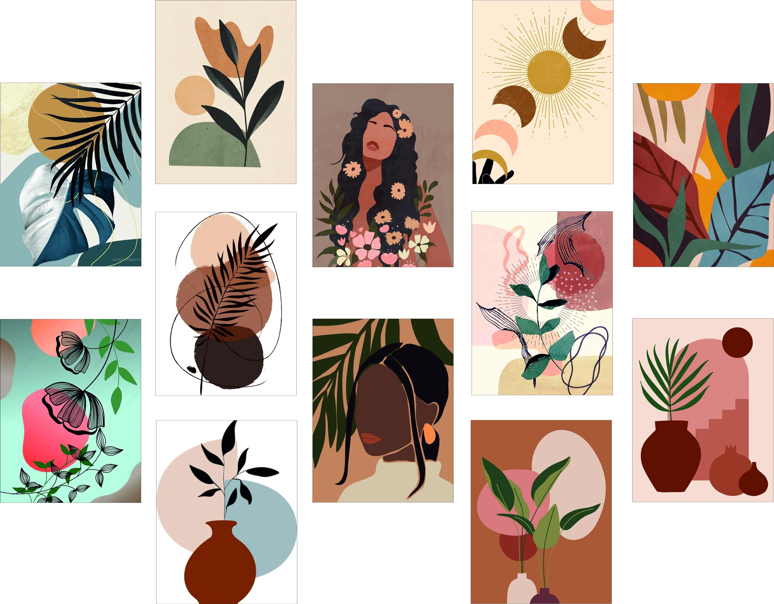 MOMENT PRINTS Aesthetic Boho Wall Art Set of 12, A4 Size (29 x 21 cm), 300 GSM Paper, Premium-Quality Unframed Heavyweight Posters for Room Decoration