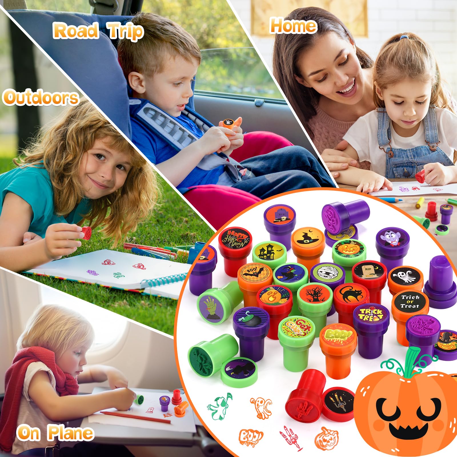Kesote Pieczątki dla dzieci, 26 stempli, Halloween, zestaw upominkowy, dekoracja na imprezę