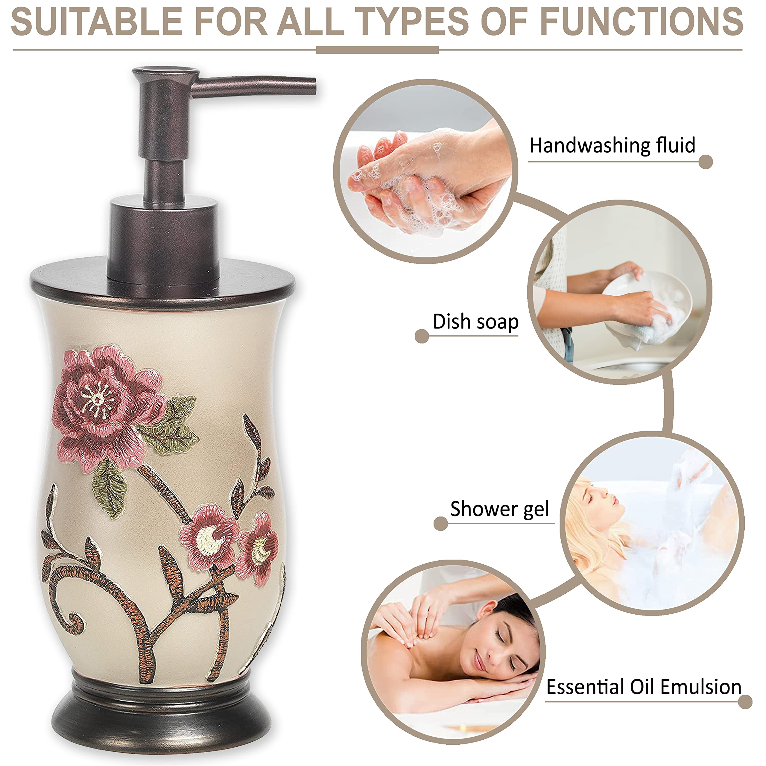 Zahari Home 4-teiliges Larissa Floral Badezimmerzubehör-Set Moderner klassischer Blumen-Seifenspender, Zahnputzbecher, Zahnbürstenhalter und Seifenschalenhalter Luxus-Dekor Einzigartiges Design