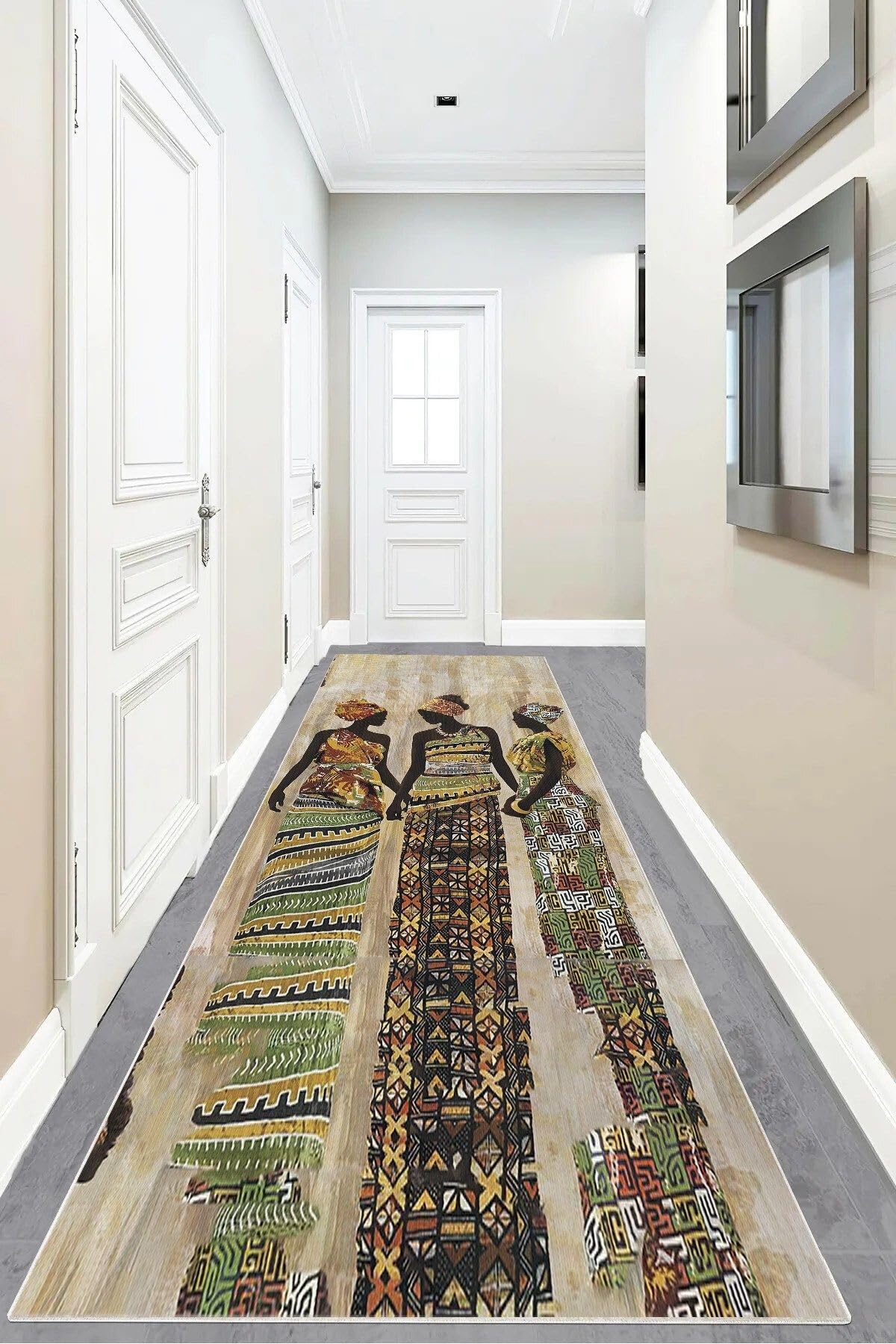Pelangi Afrika Desenli Afrikalı Kadın Halı Dijital Baskı Yıkanabilir Modern Salon Halı ve Yolluk, Bej-Kahverengi 80 x 600, 9554542806007