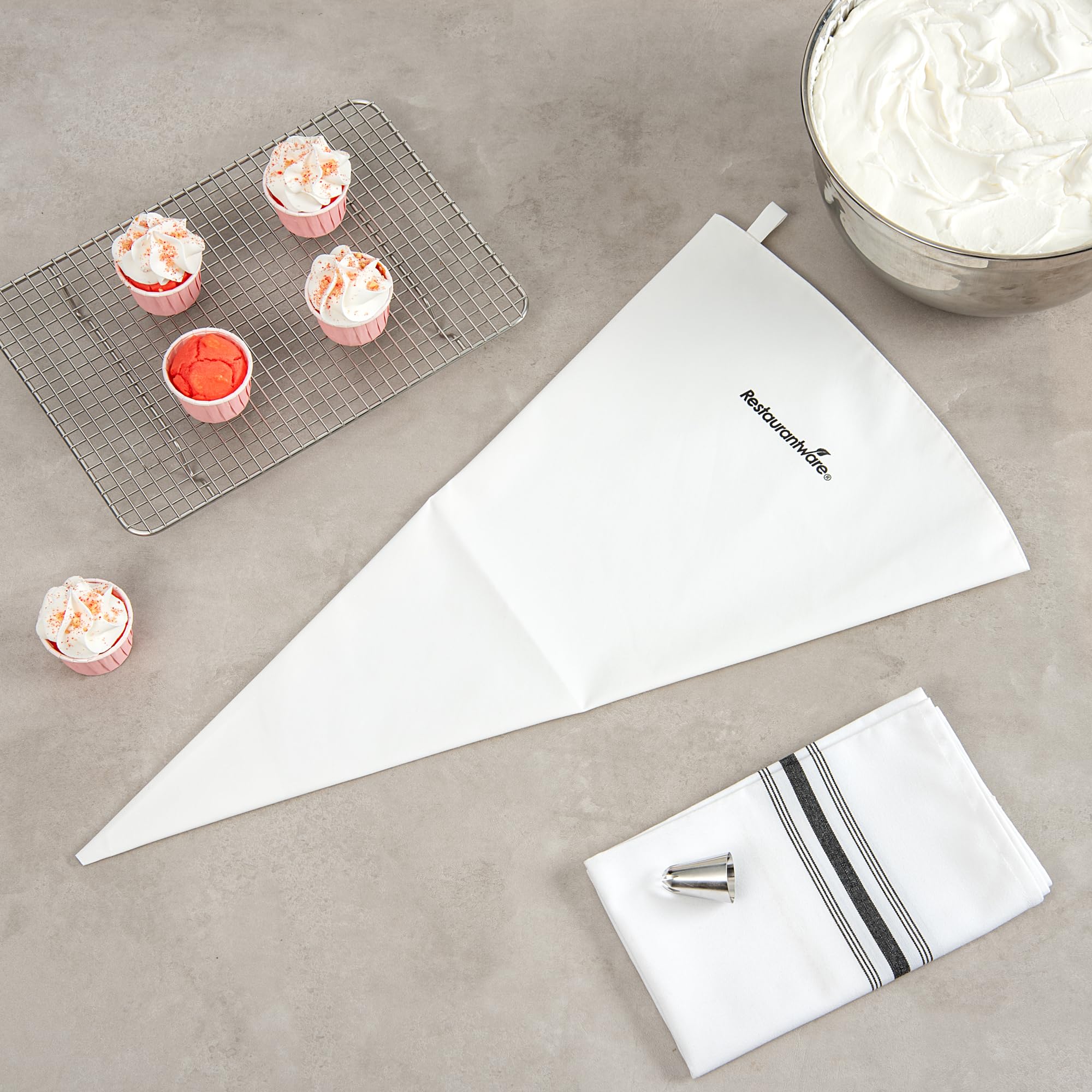 Restaurantware Spritzbeutel 144 Stück 60 cm Segeltuch Kuchen Dekorieren Beutel für Zuckerguss Gebäck Dekorateur Verstärkter Griff Fettdicht Weiß