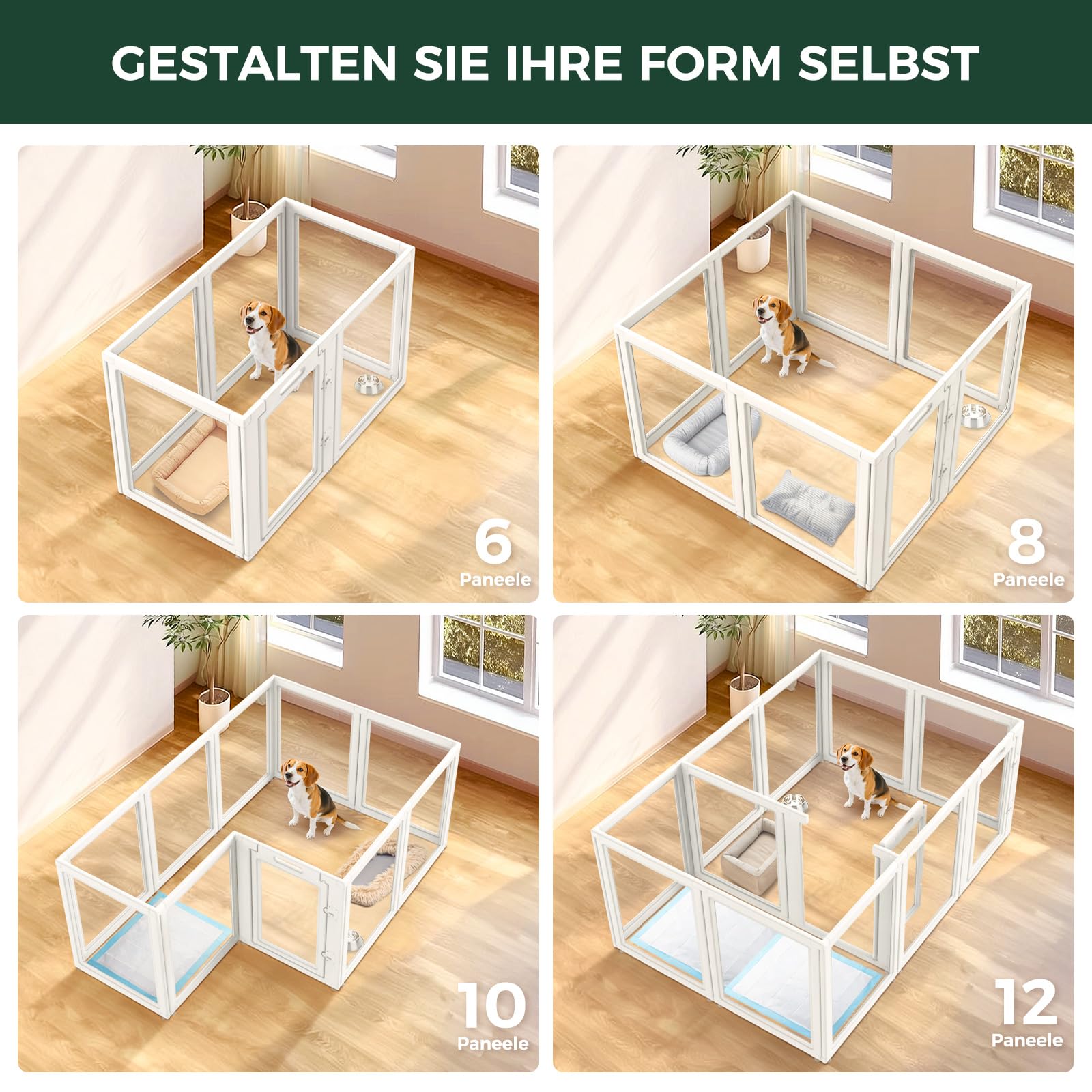 fxw AuraSpace Acryl-Hundespielplatz für mittelgroße Hunde, 35 Zoll, 8 Paneele, weiß