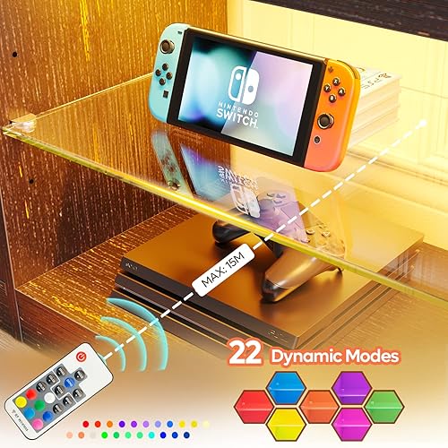 Miniatura 47 de Bestier soporte RGB para televisión de más de 65 pulgadas, centro de entretenimiento para videojuegos, consola LED con 2 estantes de vidrio, para