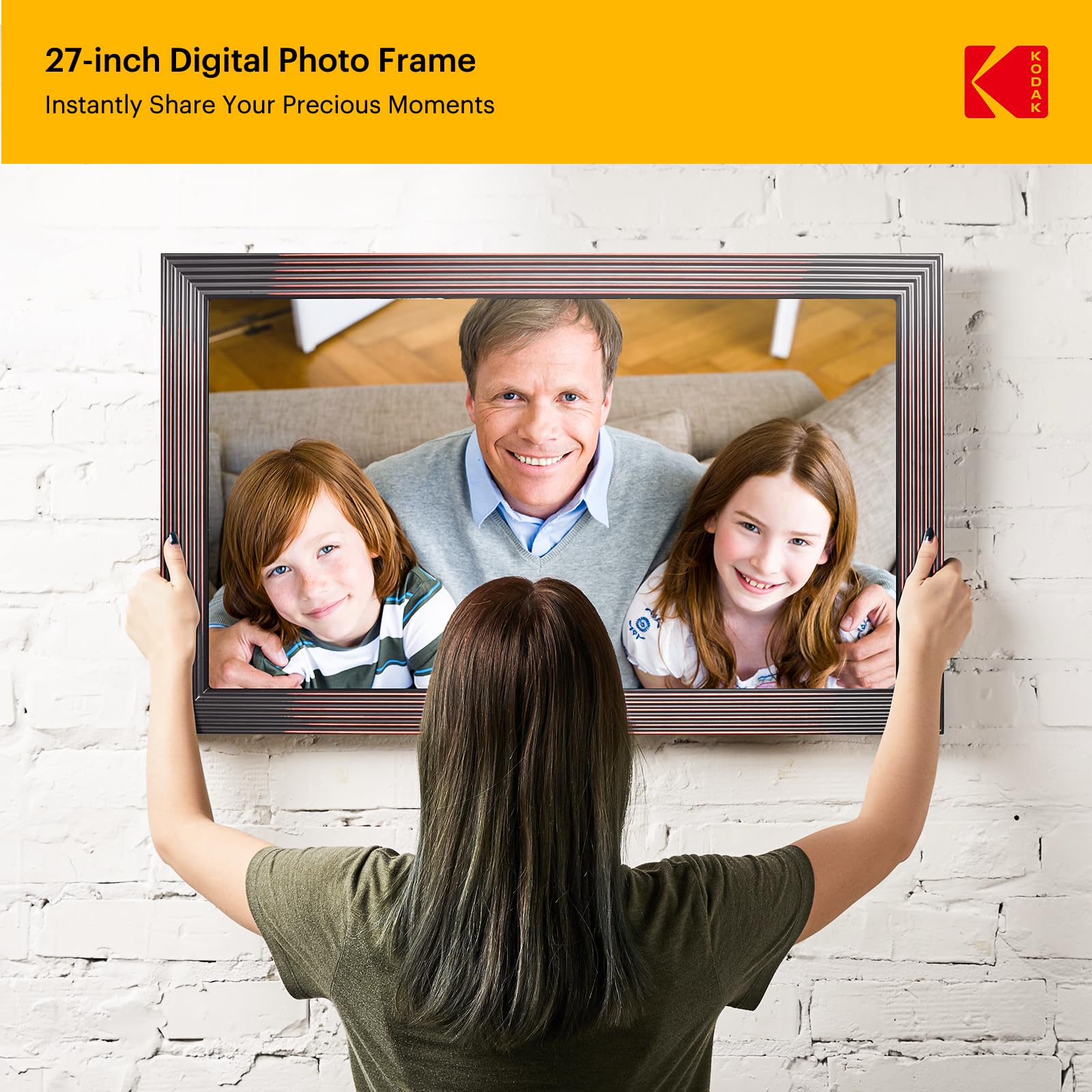 Kodak Marco de fotos digital WiFi de 27 pulgadas, HD IPS, marco electrónico con 32 GB de memoria, rotación automática de imágenes, compartir fotos o vídeos en cualquier lugar a través de la aplicación