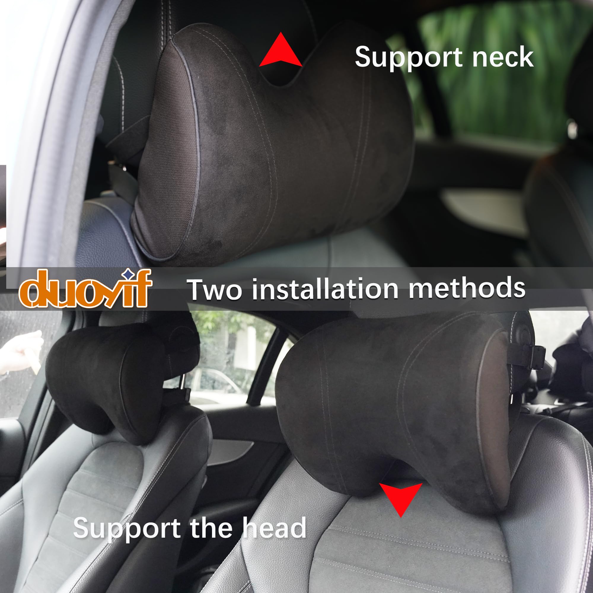 duoyif Cuscino Poggiatesta Auto, Regolabile Cuscino Cervicale in Pelle Scamosciata e Memory Foam, Poggiatesta Guida Confortevole, Supporto per il Collo, Supporto Testa per Sedile Auto 1pezzo