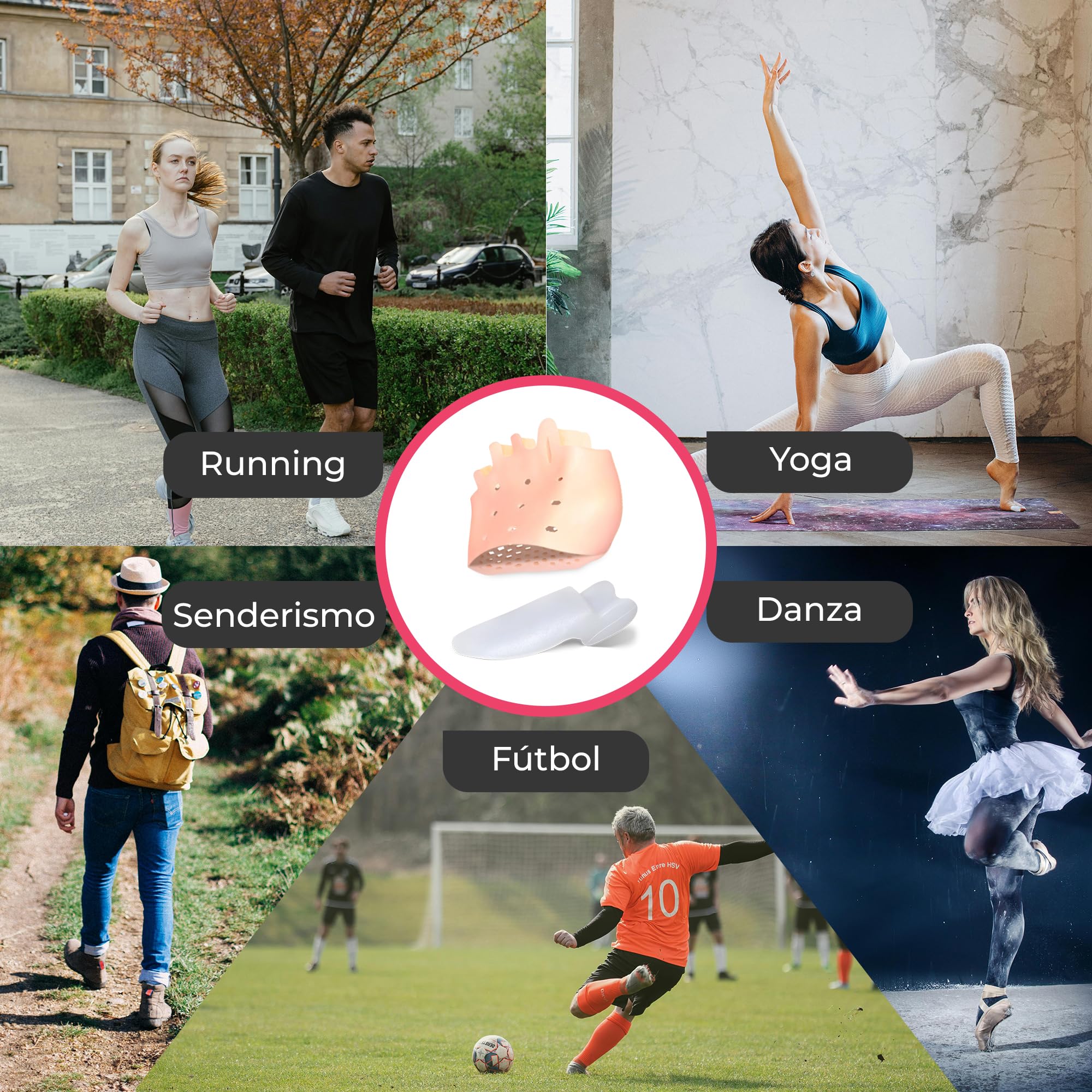 Almohadilla Metatarsiana, Separador Dedos Pie y Corrector de Juanetes, Apto Para Usar con Calcetines y Calzado, Libre de BPA, Hallux Valgus y Dedos Superpuestos, Video Ejercicios y Consejos