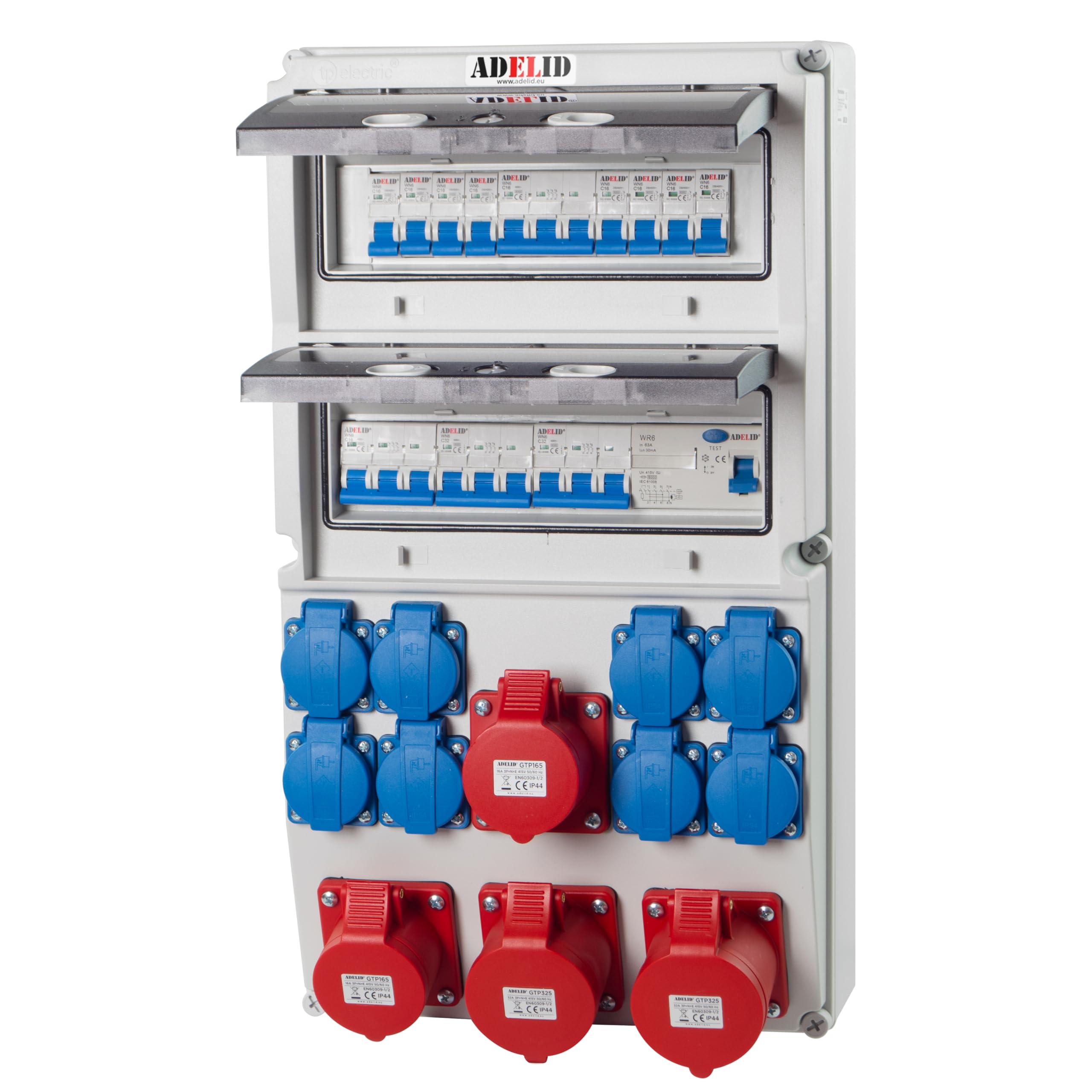 Baustromverteiler Wandverteiler Komplett Verdrahtet mit 400V CEE Dose 2x 32A 2x 16A 8x 230V Schuko Steckdose