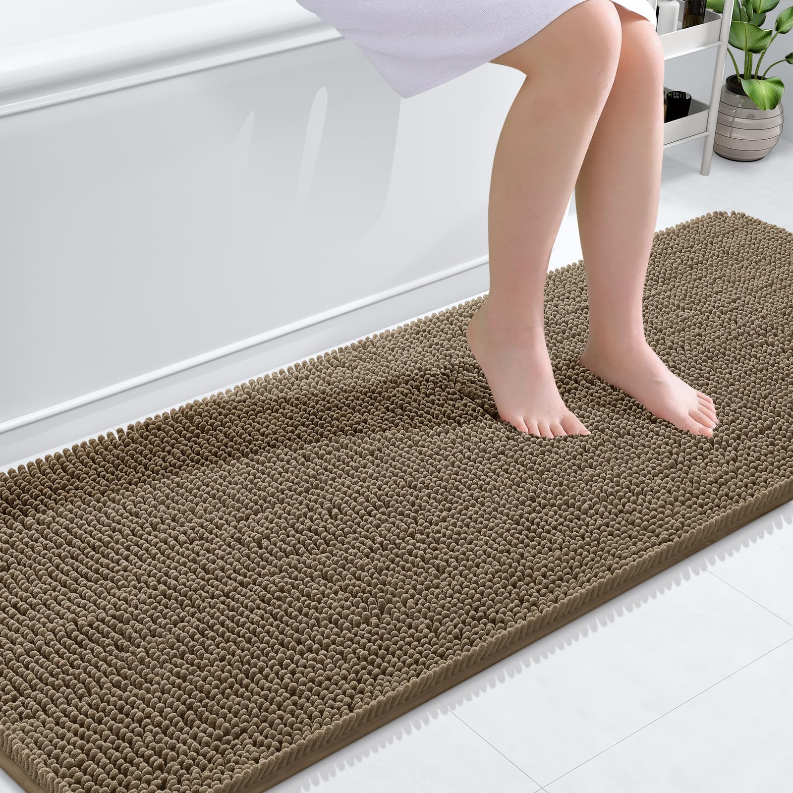 OLANLY Bathroom Runner Rugs 70x24, Extra Soft Absorbent Chenille Bath Rugs, Rubber Backing Quick Dry, Machine Washable Long Bath Mats for Bathroom Floor, Tub and Shower, Home Decor Accessories, Tan — image 1