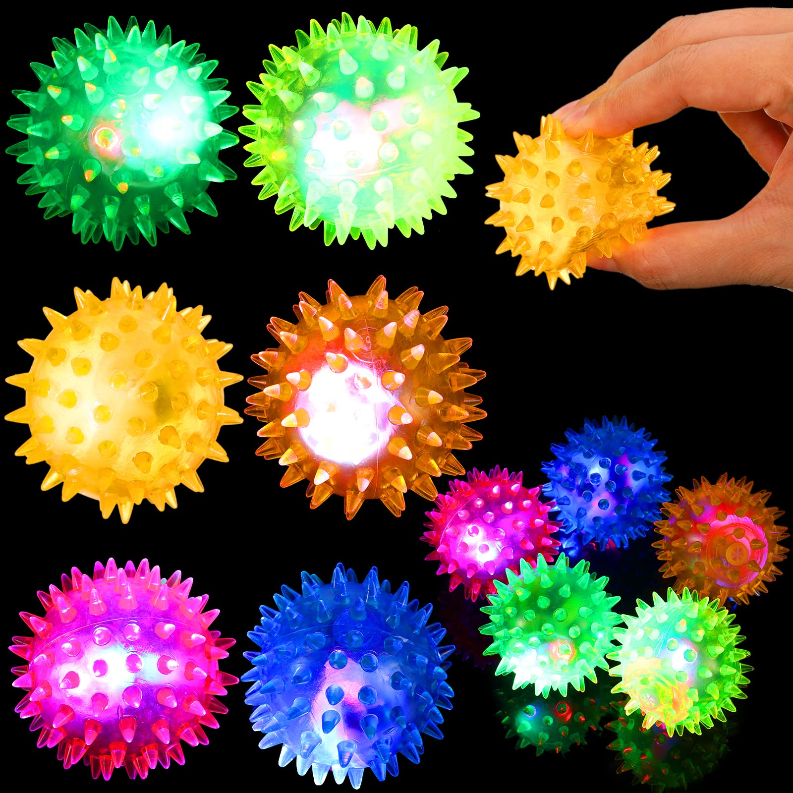 Lenwen15 Pcs Light up Bouncy Balls for Kids LED Glow in The Dark Ball Stress Relief Balls Sensory Stress Balls Colorful Flashing Rubber Balls for Kids Halloween Party Favor Gifts, 2.17 Inch