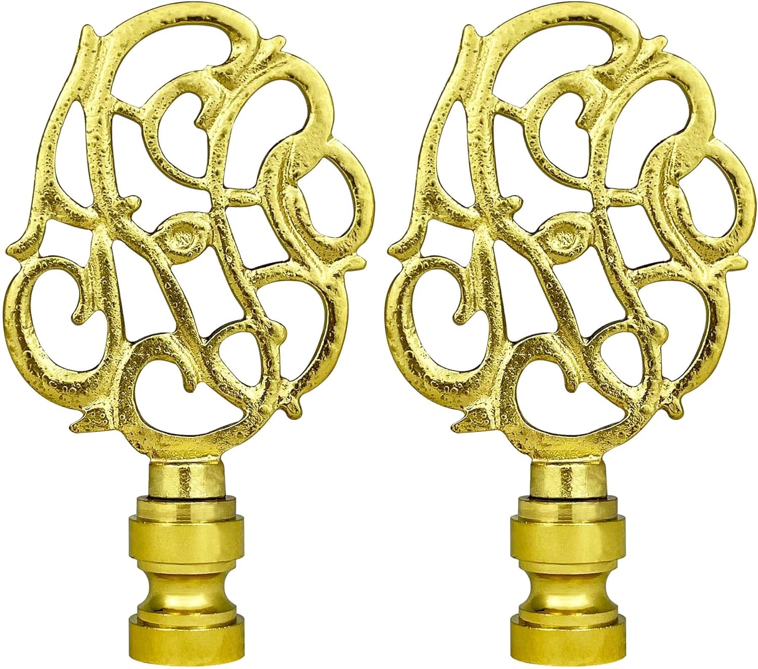 Royal Designs, Inc. Hand Carved Caste Floral Finial for Lamp Shade, Polished Brass - Pack of 2