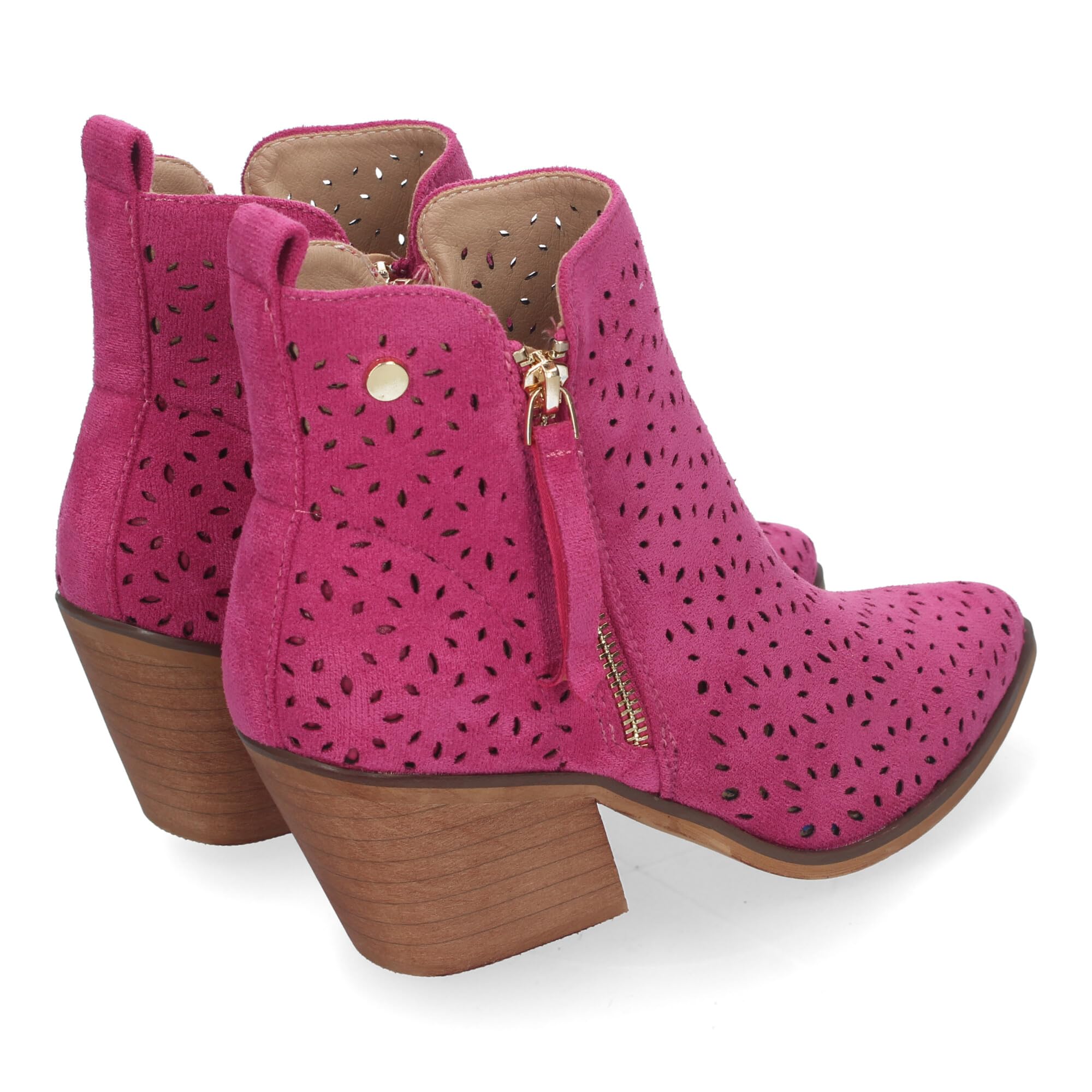 Botines de Tacon Campero para Mujer Primavera Verano Elegantes y Comodos, Diseno Perforado con Doble Cremallera Lateral con Fleco, Ideal para Cualquier Ocasion.