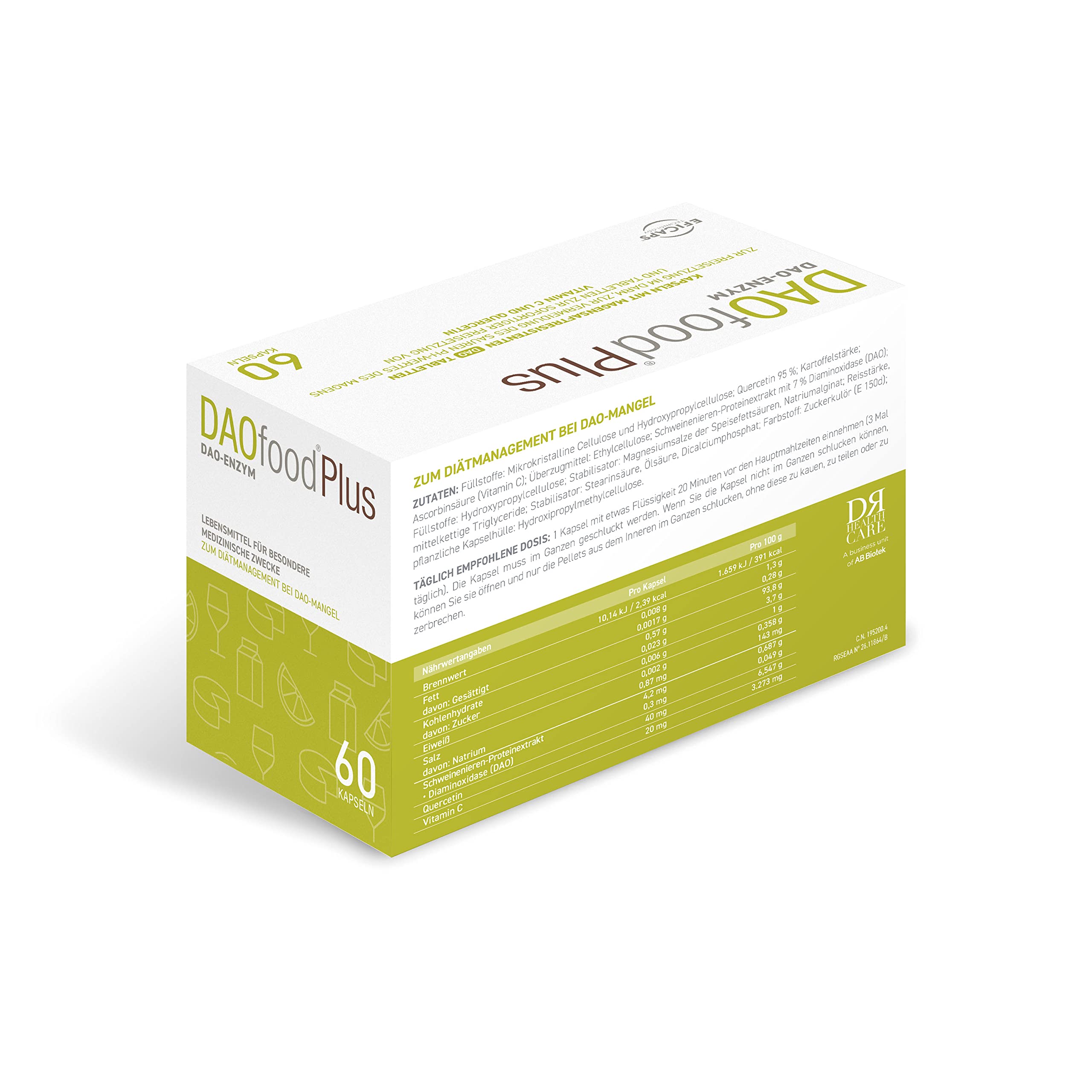 DR Healthcare - DAOfood Plus - DAO-Enzym - Quercetin und Vitamin C - Trägt zum Gleichgewicht der Nahrungsmittelhistamin bei - 60 Kapseln mit magensaftresistenten DAO-Mini-Tabletten