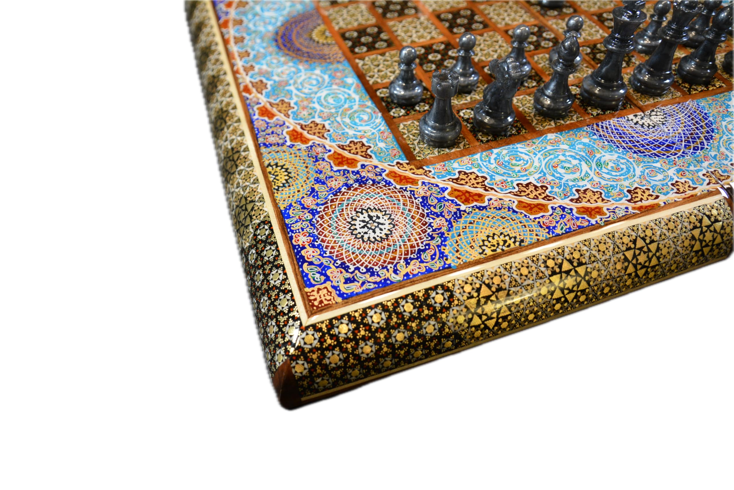 Collection d'échecs de backgammon - Fabriqué à la main en bois avec motif marqueterie et peint à la main avec motif floral - Avec mallette de protection, dés et pions - 50 x 50 x 3,5 cm (motif floral