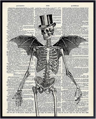 Miniatura 9 de Gothic Skeleton Decor 11x14 - Halloween Decorations - Steampunk Decor - Goth Gothic Home Decor - Medieval Renaissance Bat Wall Decor Poster - Creepy