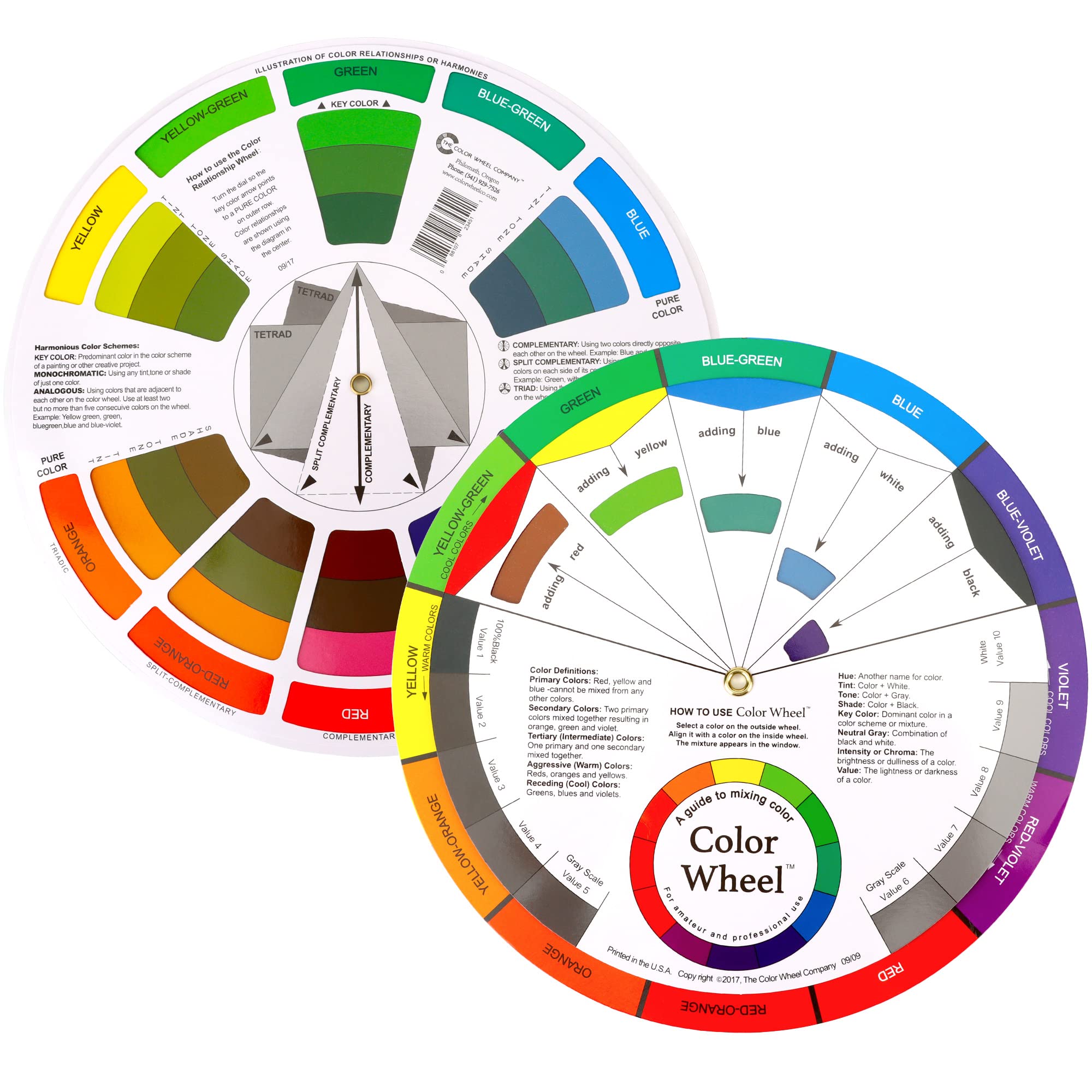 2Pcs 9.25inch Color Mixing Wheel Color Relationship Wheel Color Guide Creative Color Matching Teaching Tool Paint Mixing Learning Guide for School Office Art