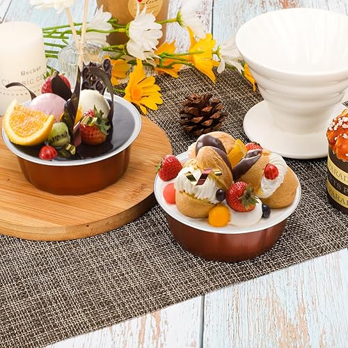 Miniatura 6 de Beasea Ramequines desechables para hornear, paquete de 100 tazas de papel de aluminio de 8 onzas con tapas, creme brulee muffins, magdalenas, tazas