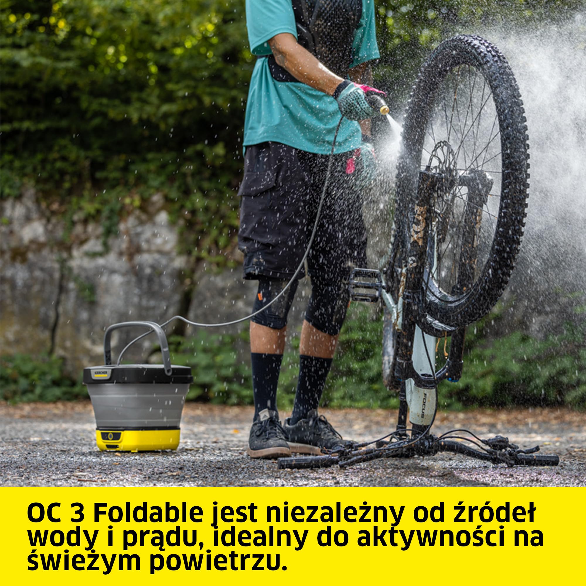 Kärcher myjka ciśnieniowa OC 3 Foldable PJ, mobilne czyszczenie roweru, kampingu i ogrodu, niskie ciśnienie, akumulator litowo-jonowy, składany zbiornik na wodę: 8 l, dysza płaska, dysza punktowa