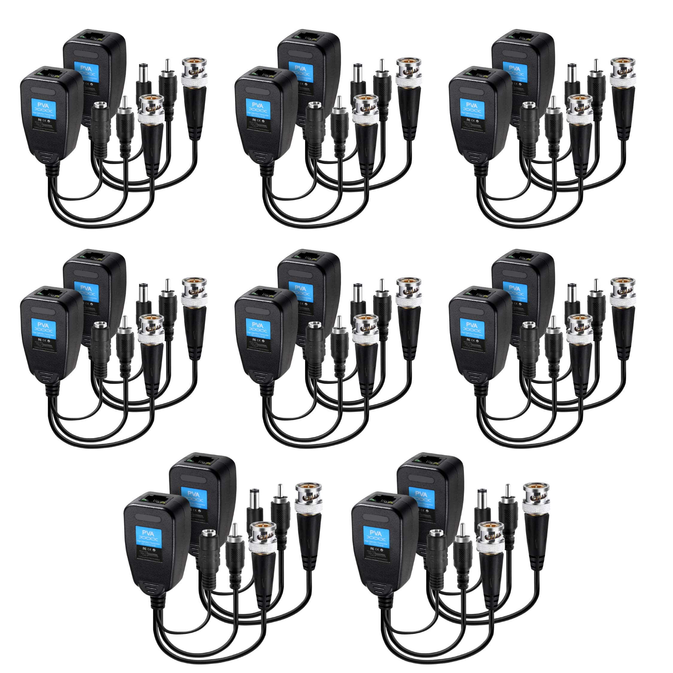 Passive Video Balun Connector 8 Pairs Passive Video Power Balun Audio 960P/1080P/2MP BNC to RJ45 Network Transceiver Cat5e/Cat6 Adapter AHD/TVI/CVI/