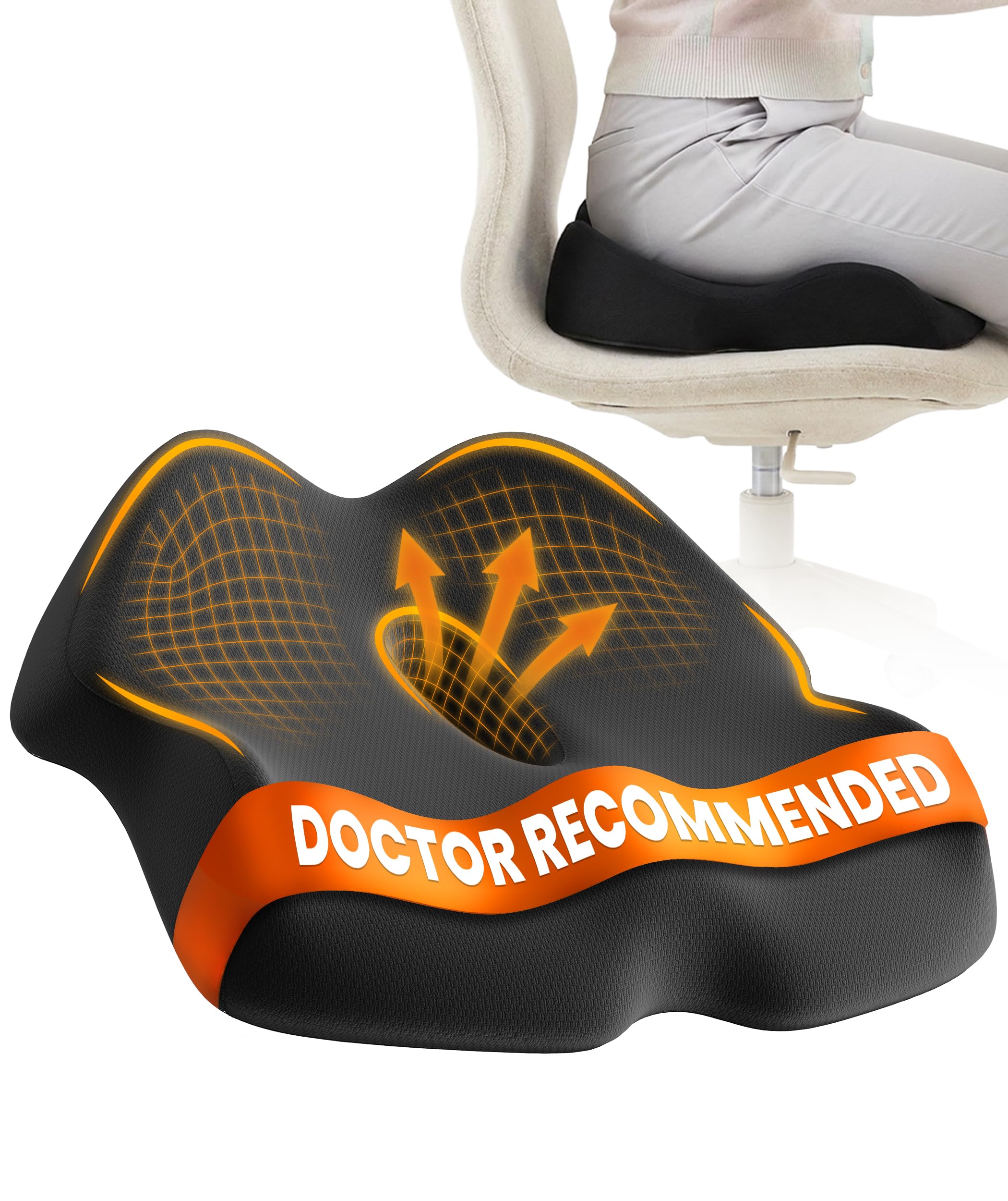 Everlasting Comfort Doctor Recommended Memory Foam Seat Cushion for Office Chairs & Car - Ergonomic Office Desk Accessories - Cushions for Tailbone Pain Relief, Sciatica (Dark Gray, Large)