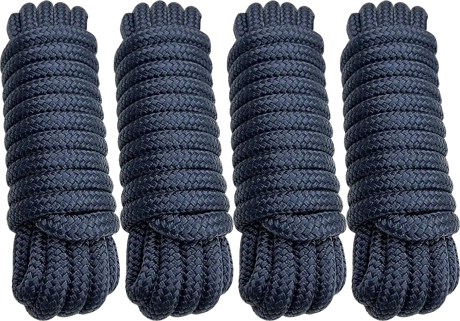 Double Braid 5/8" x 20' Boat Dock Lines (4-Pack) – Nylon Boat Ropes for Docking with 15" Spliced Eye – Heavy Duty Marine Rope – Soft & Durable Boat Lines for Pontoon and Light Boat (Navy Blue)