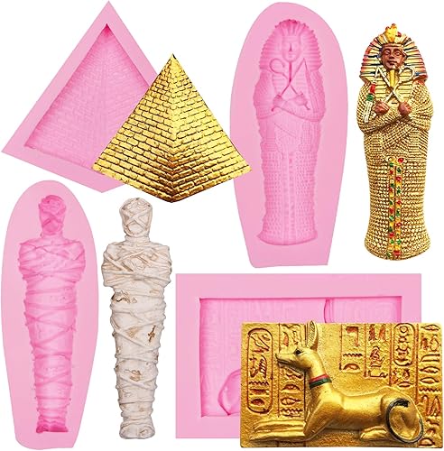 Moldes de silicona de chocolate antiguo de Egipto, 4 unidades, molde de fondant de faraón egipcio, molde de caramelo de esfinge de momia de Anubis