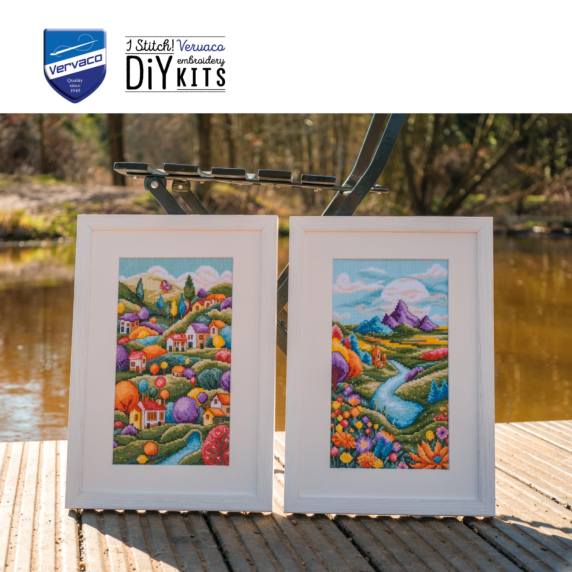 VERVACO Haft Krzyżykowy Liczony Zestaw Obraz do Haftu KRAJOBRAZ RZECZNY Zrób to Sam Zestaw Kreatywny dla Dorosłych 16 x 28 cm Dekoracja Ścienna DIY Cross Stitch Kit
