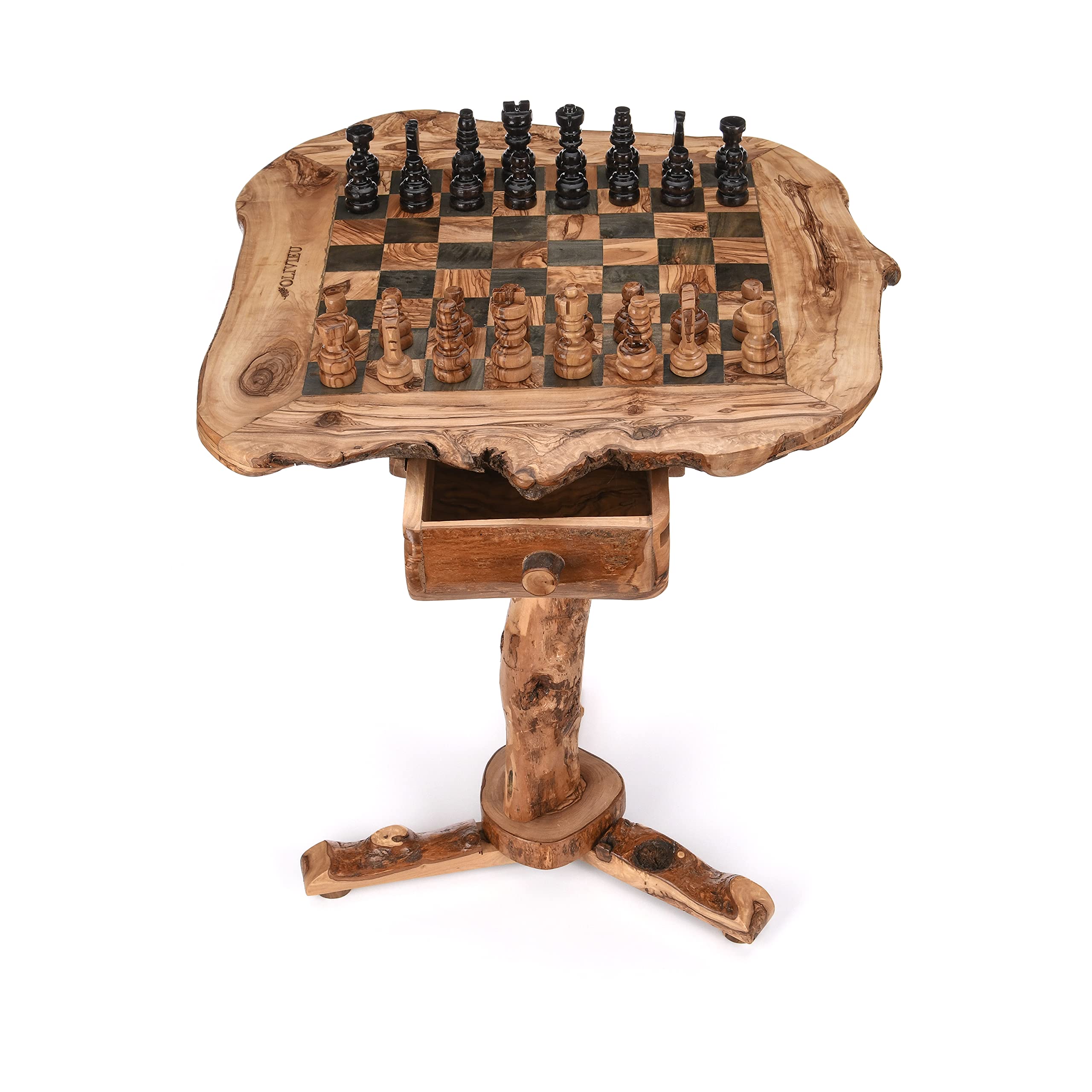 OLIVIEU Intelligente 20 inch Olive Wood Chess Table Large