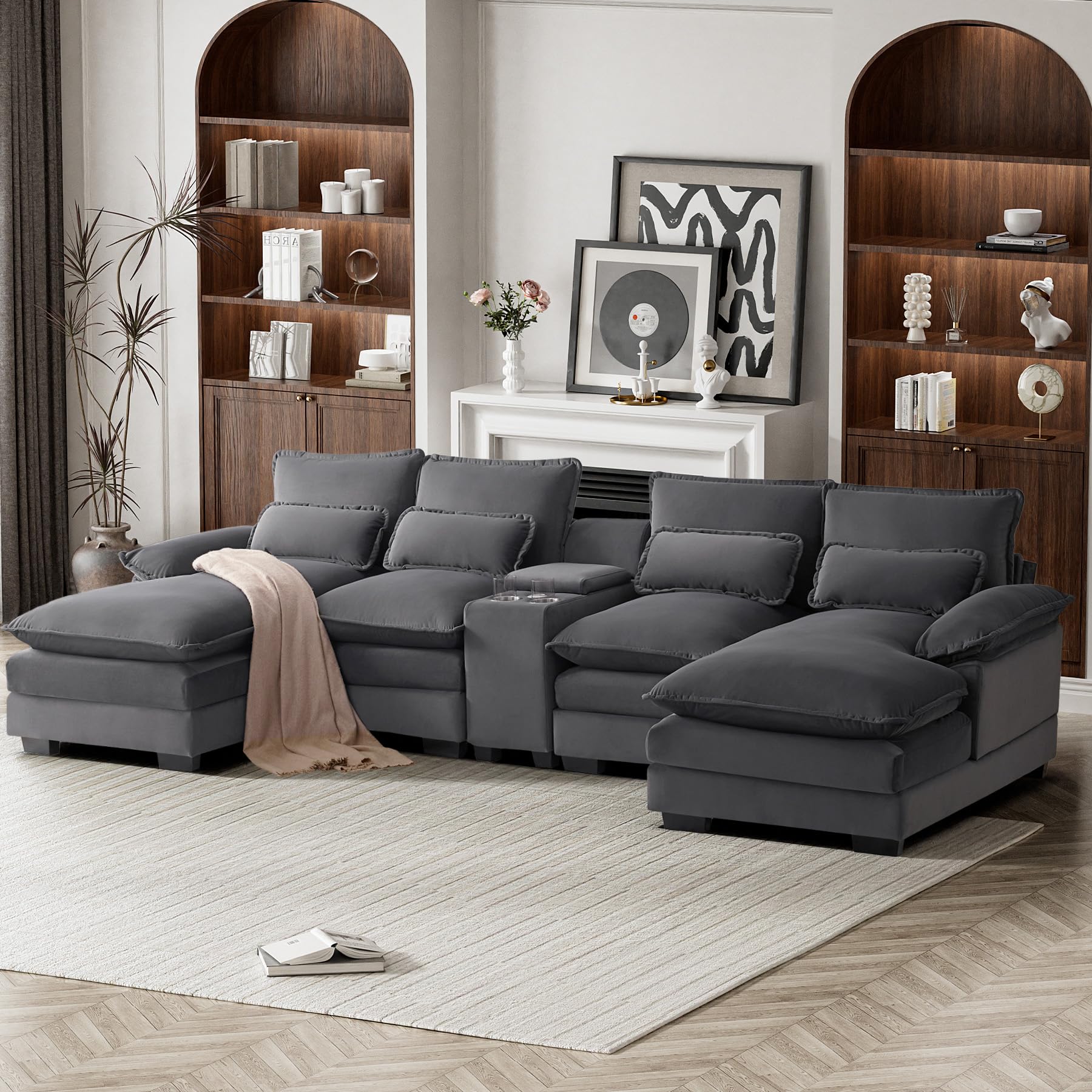 Amazon.com: ONEMMLION U Shaped Cloud Couch Sectional Sofa, 124" Comfy ...