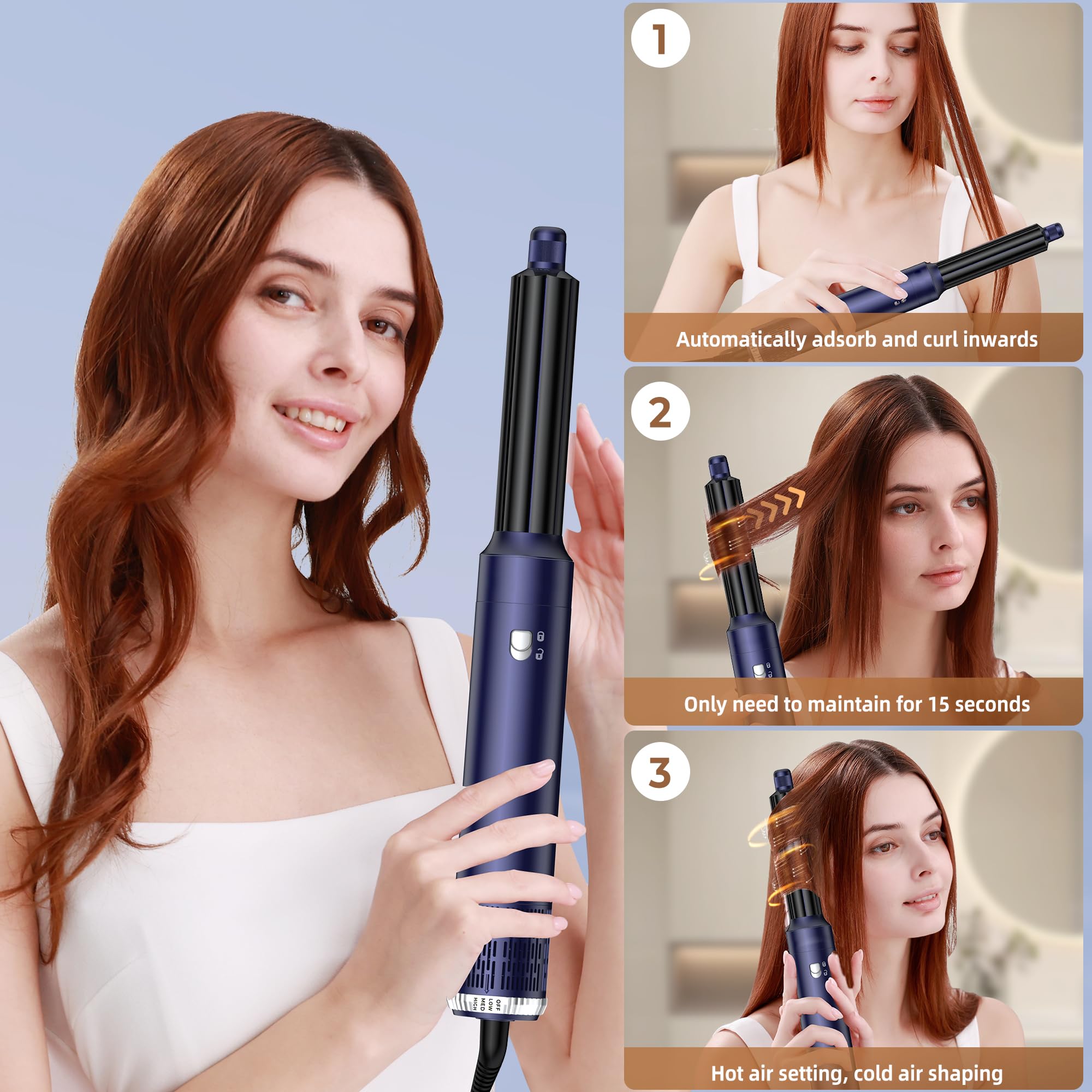 UKLISS Cepillo Secador de Pelo 6 en 1 - Cepillo de Aire Caliente Peinador con Rizador, Thermal Brush, Secado Rápido, Moldeador Pelo Voluminizador- Rizos, Volumen, Alisado y Secado (Azul)