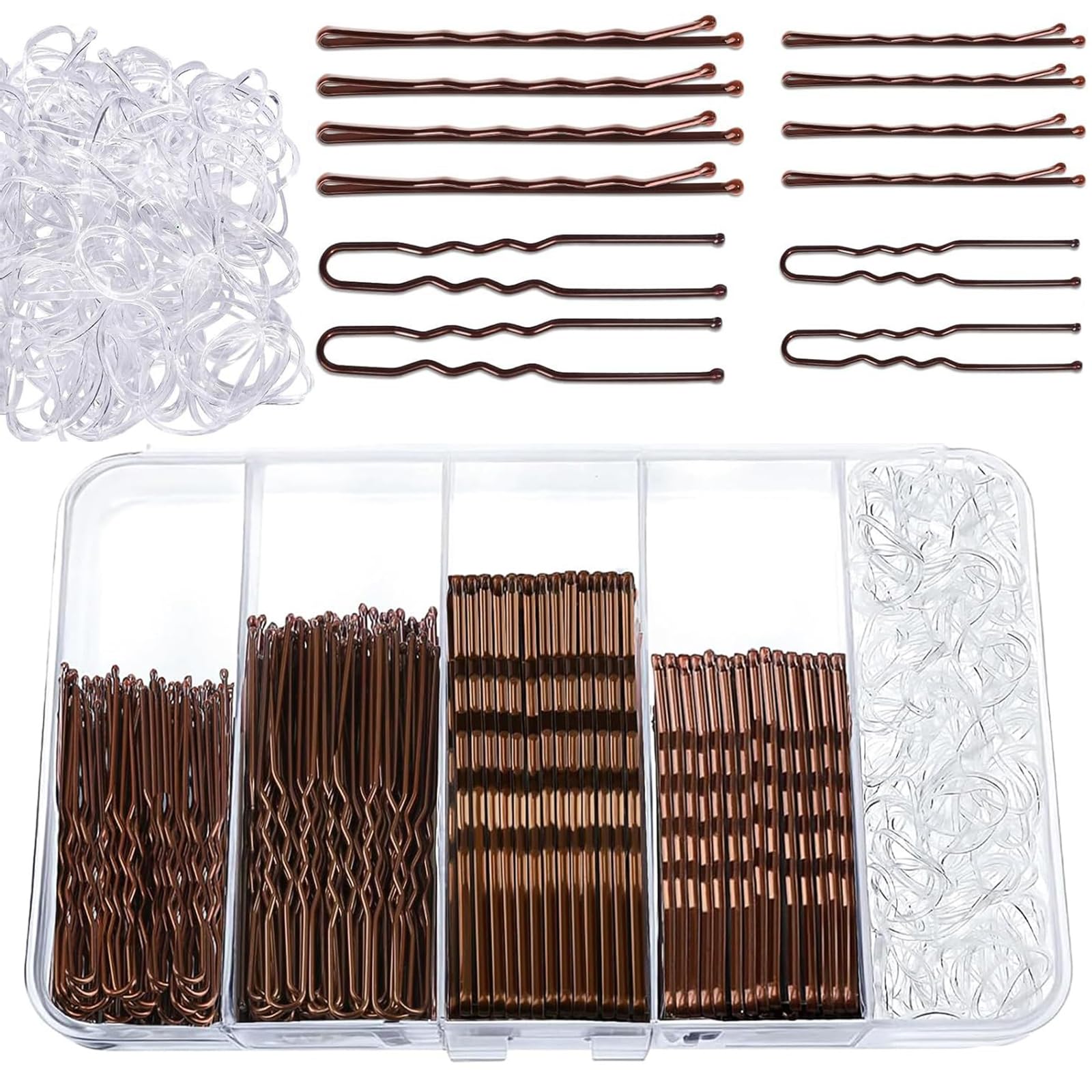 MOLIMOLI Set di Fermagli per Capelli 300 Pezzi, Accessori e forcine con Scatola: 200 (2-2,75 Pollici) + 100 Elastici Capelli, Invisibili Le Donne