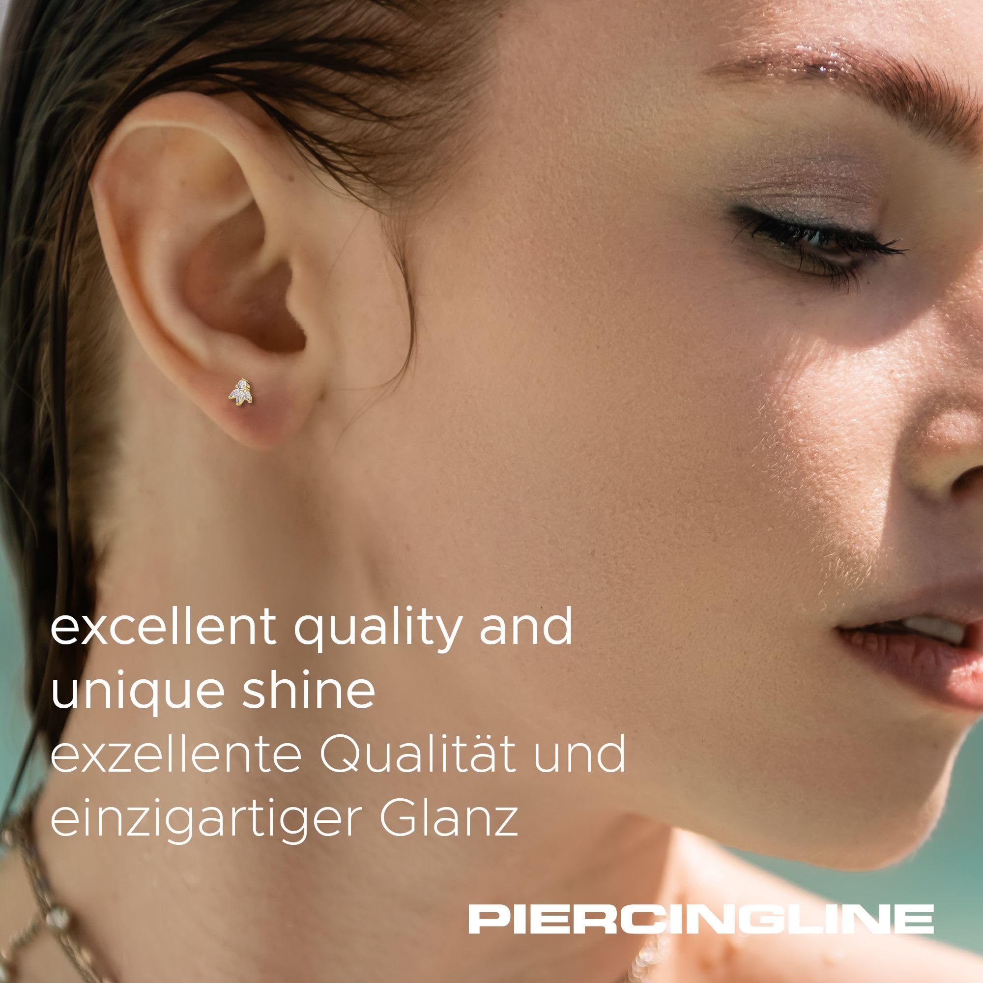 PIERCINGLINE Piercing Stecker 14 Gold Labret mit Push Fit MOISSANIT-LOTUSBLÜTE 585er Gold - Roségoldfarben, Goldfarben, Silberfarben