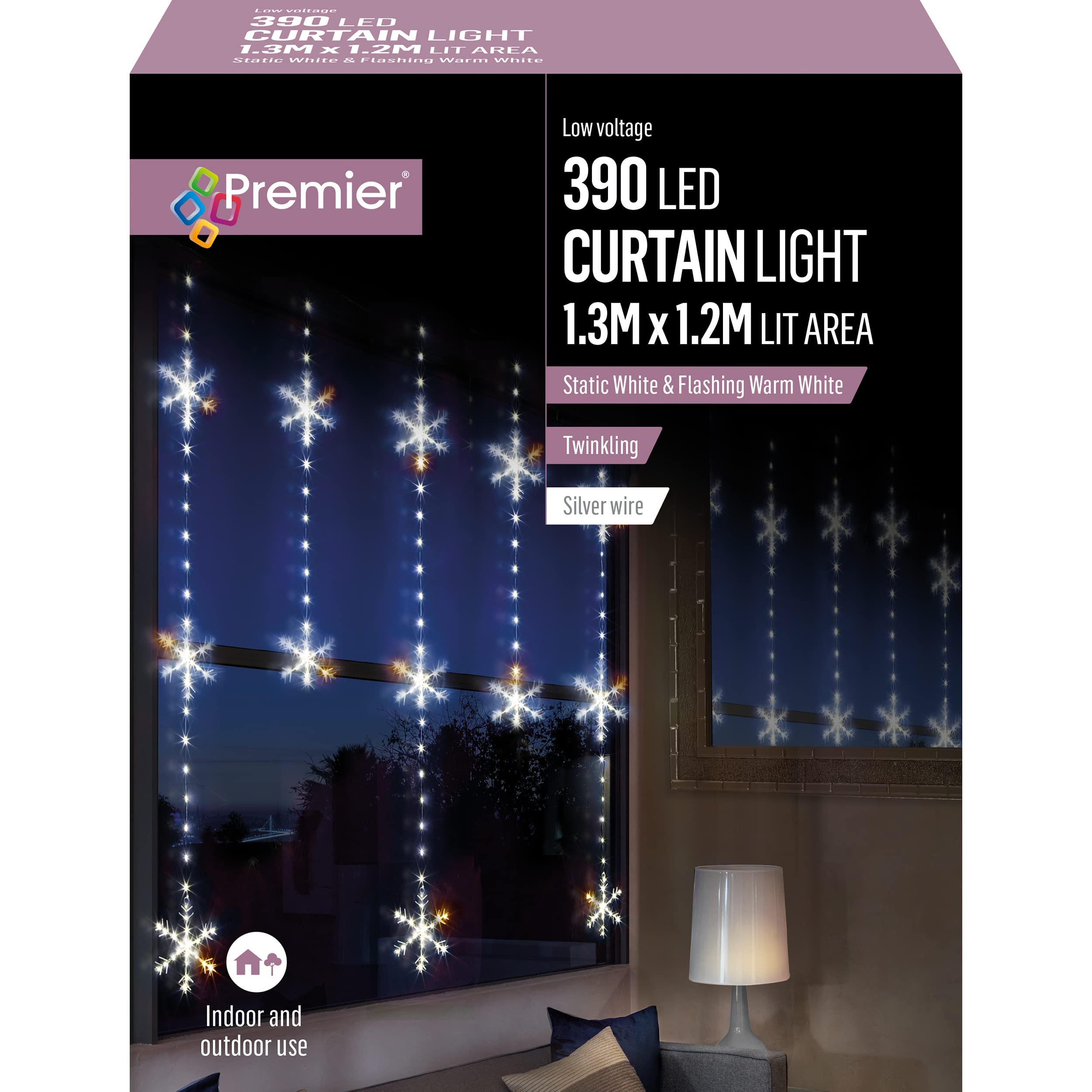 Premier White 390 Led 1.2M X 1.3M Static Snowflake Led Curtain Christmas Lights Decoration In