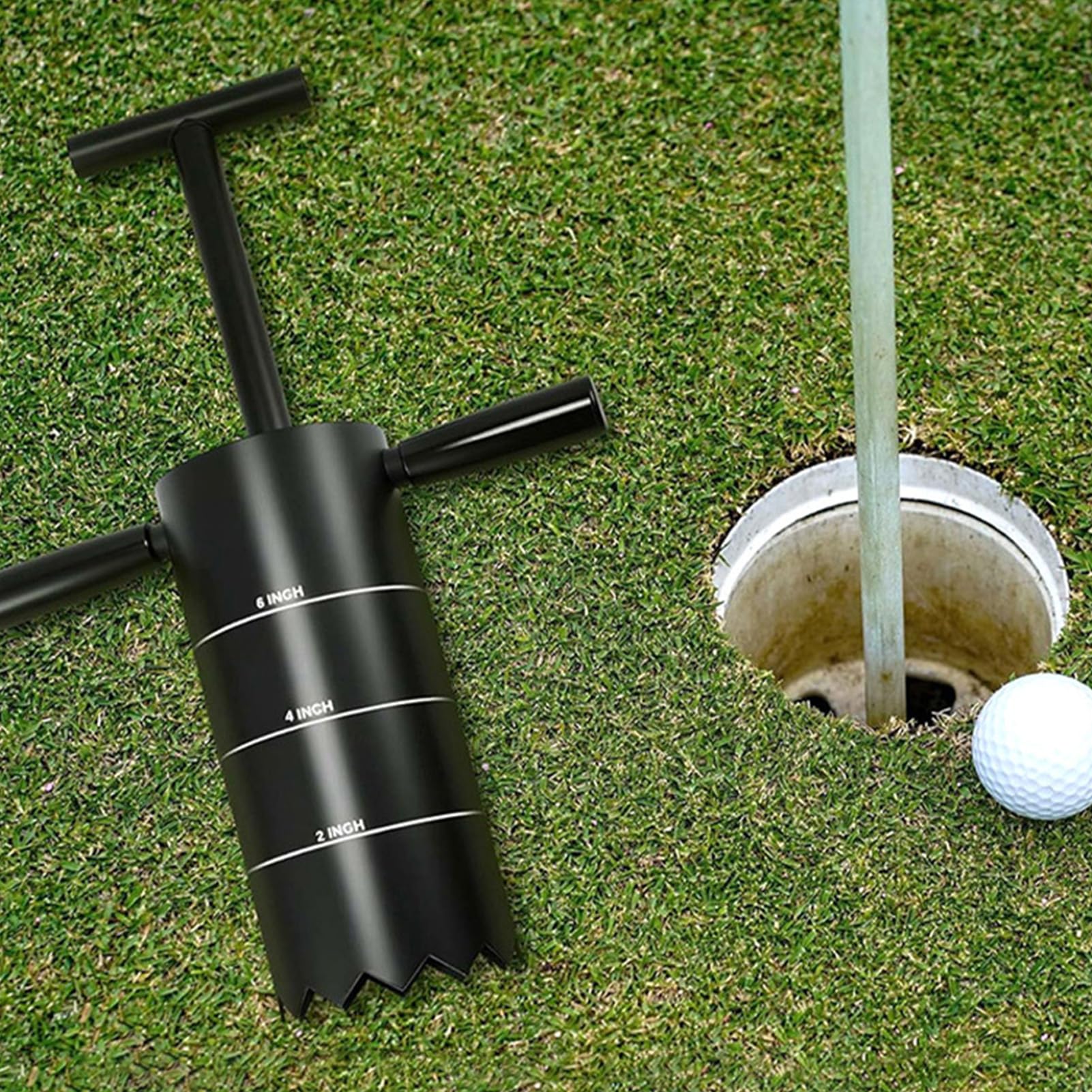 Tragbarer Golf Lochschneider mit abnehmbarem Griff, Profis Lochstecher für Übungsgrün & Garten, Robuster Lochbecher Cutter für Outdoor Hinterhof Putting Green, Kompakter Golfplatzlocher für Training