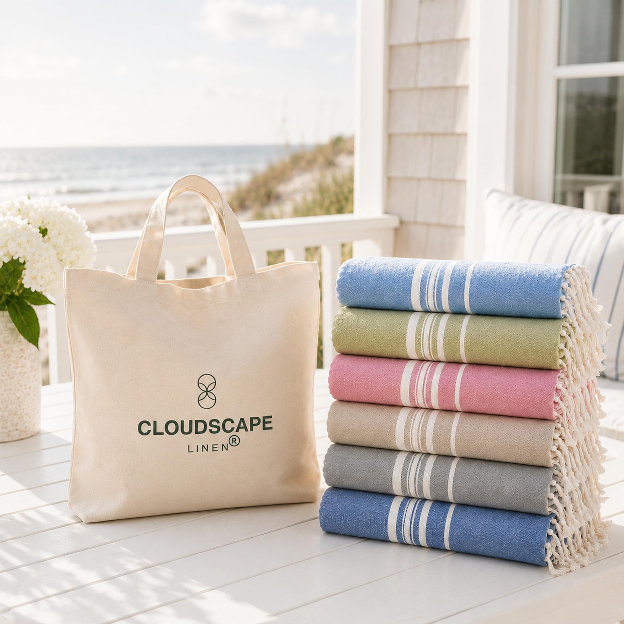 CLOUDSCAPE Oversized Turkish Towels Beach 6 Pack, 39x71 Absorbent, Multi5