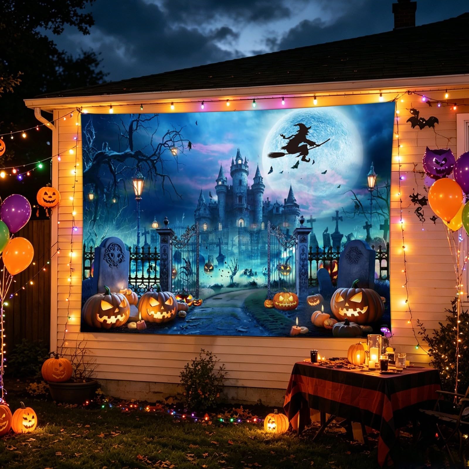 Cartel de graduación de Halloween para garaje, letrero grande para exteriores, adorno de fiesta de temporada para el hogar, patio, vinilo resistente, fácil de colgar, saludar truco o tratadores