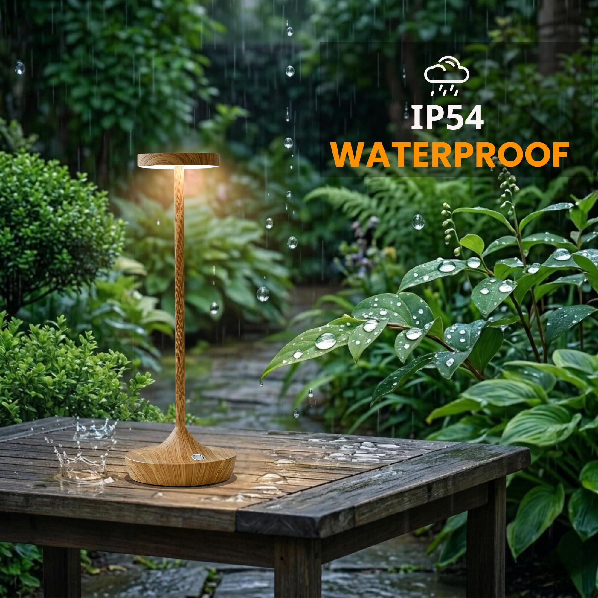 Lámpara de mesa inalámbrica recargable, luz LED de 6000 mAh, funciona con pilas, portátil, táctil, regulable, impermeable, para patio, bar, restaurante, comedor (patrón de bambú)