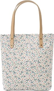 Jeelow Cotton Canvas Tote Handbag Shoulder Bag Purse Snap Closure Lightweight Double Vegan Leather Handles For Women (White Floral)