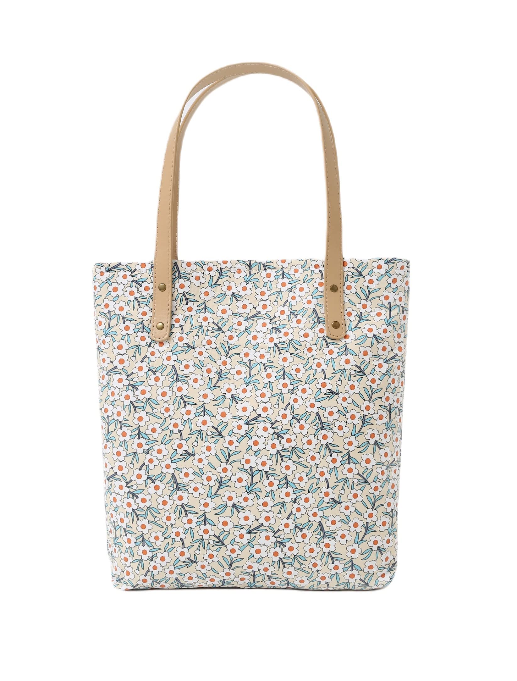 Jeelow Market Street Canvas Tote Bag Handbag Padded Purse with Vegan Leather Handles Floral Or Plaid