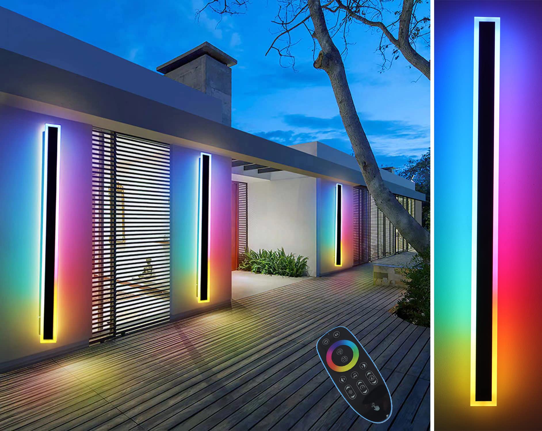 Aidenkid Long Strip Wall Light, Outdoor Long LED Porch Lights, RGB