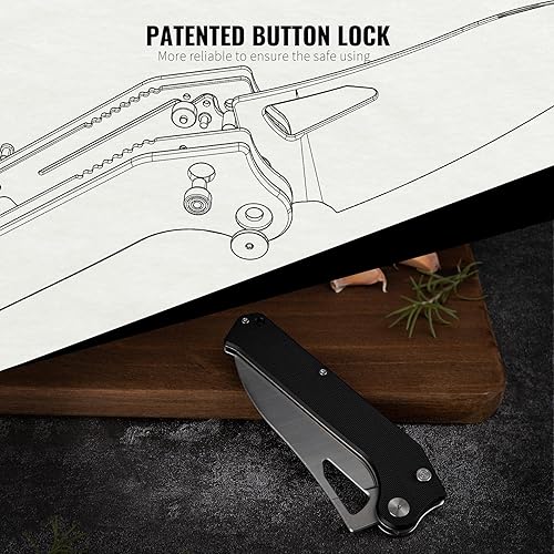 Miniatura 5 de TACRAY Cuchillo de chef plegable de cocina cuchillo de camping plegable con hoja de acero inoxidable VG10 mango G10 de diseño ergonómico y