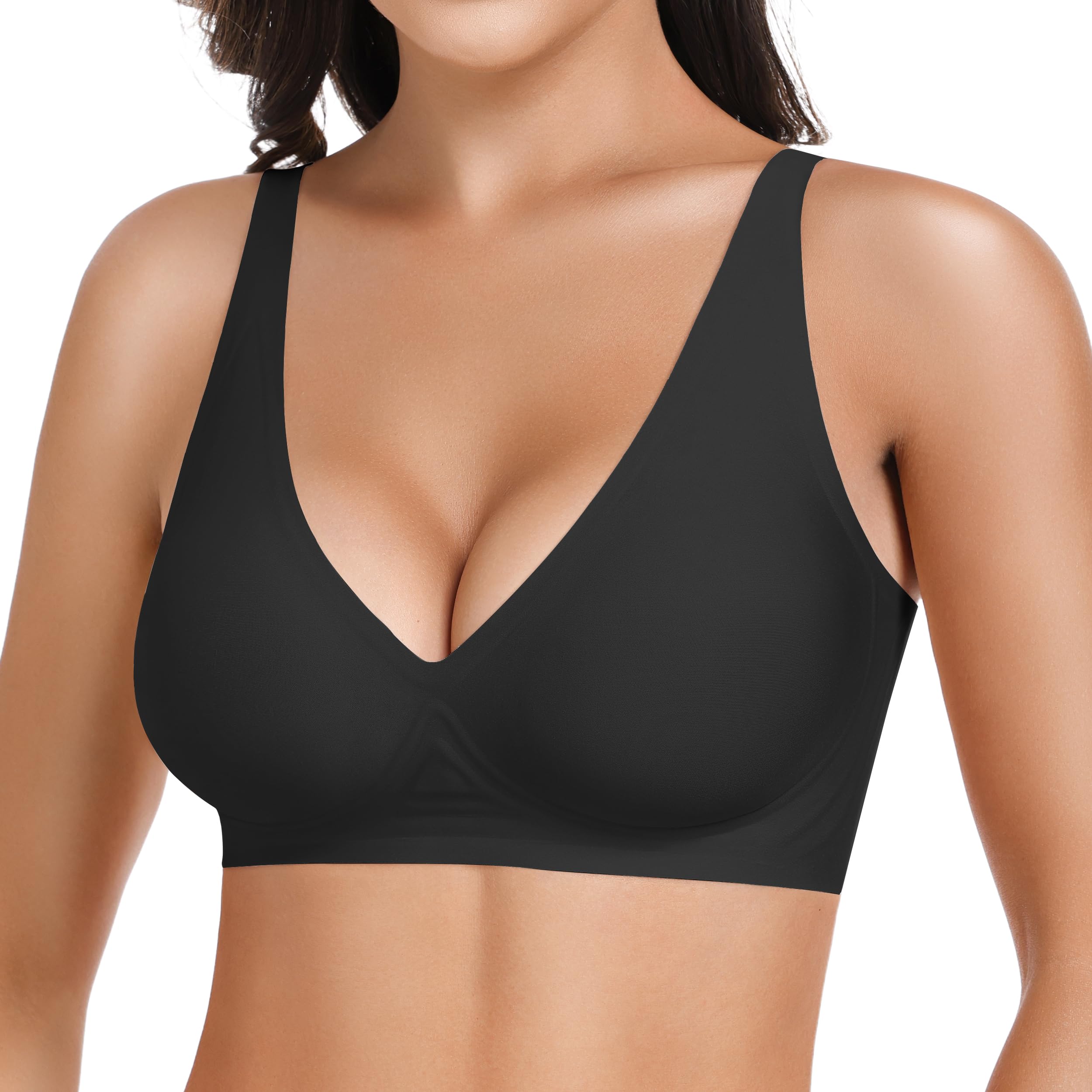 HBselect Nahtloser BH Damen Ohne Bügel V-Ausschnitt Bralette Weicher Push-Up BH Gepolstert Klassische Bustier T-Shirts BH Seamless Bra mit Zusätzlicher BH-Verlängerung