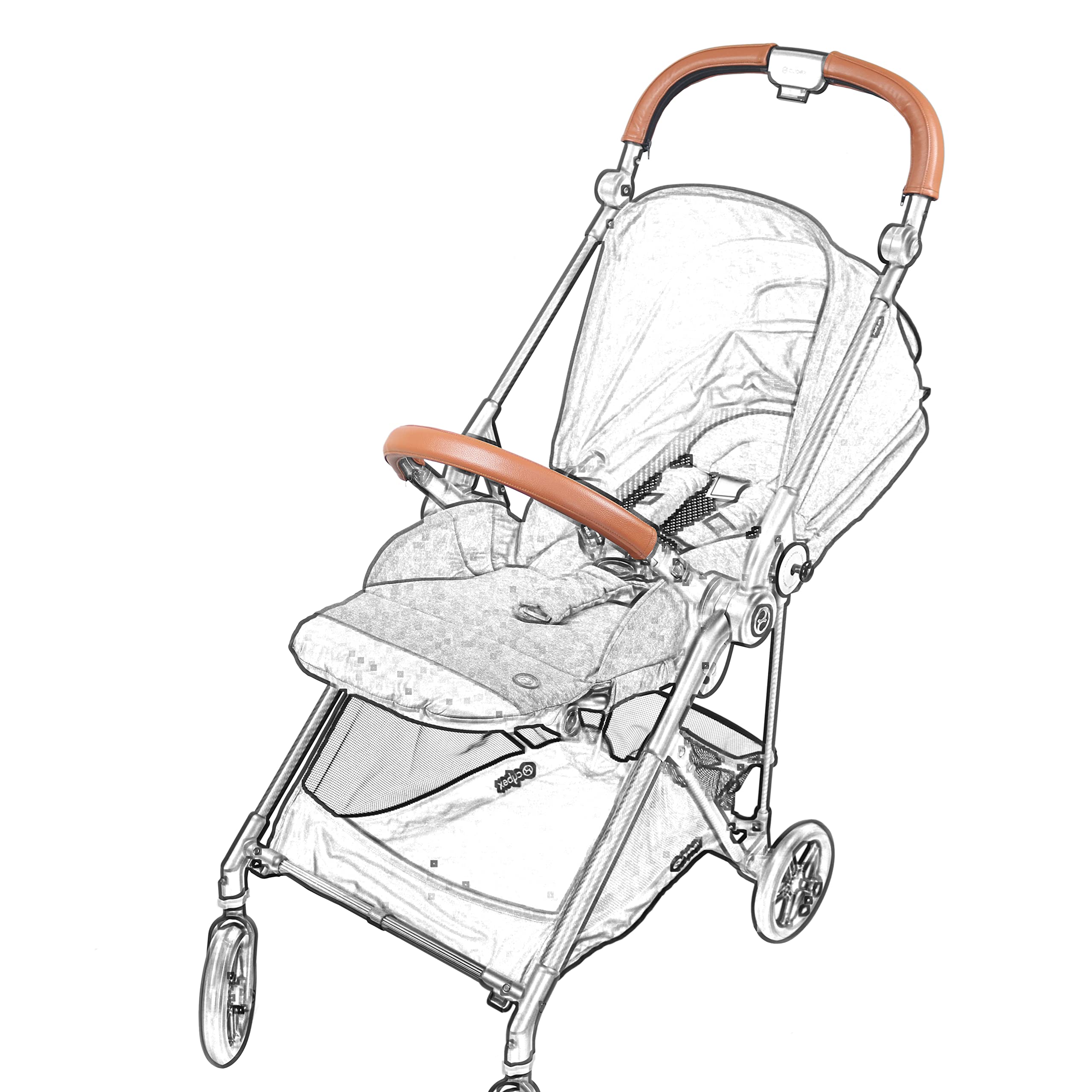 Copertura per maniglia in pelle ecologica in poliuretano, compatibile con passeggino Cybex Melio Carbon, custodia paraurti per passeggino, accessorio per passeggino (per maniglia mamma, marrone)