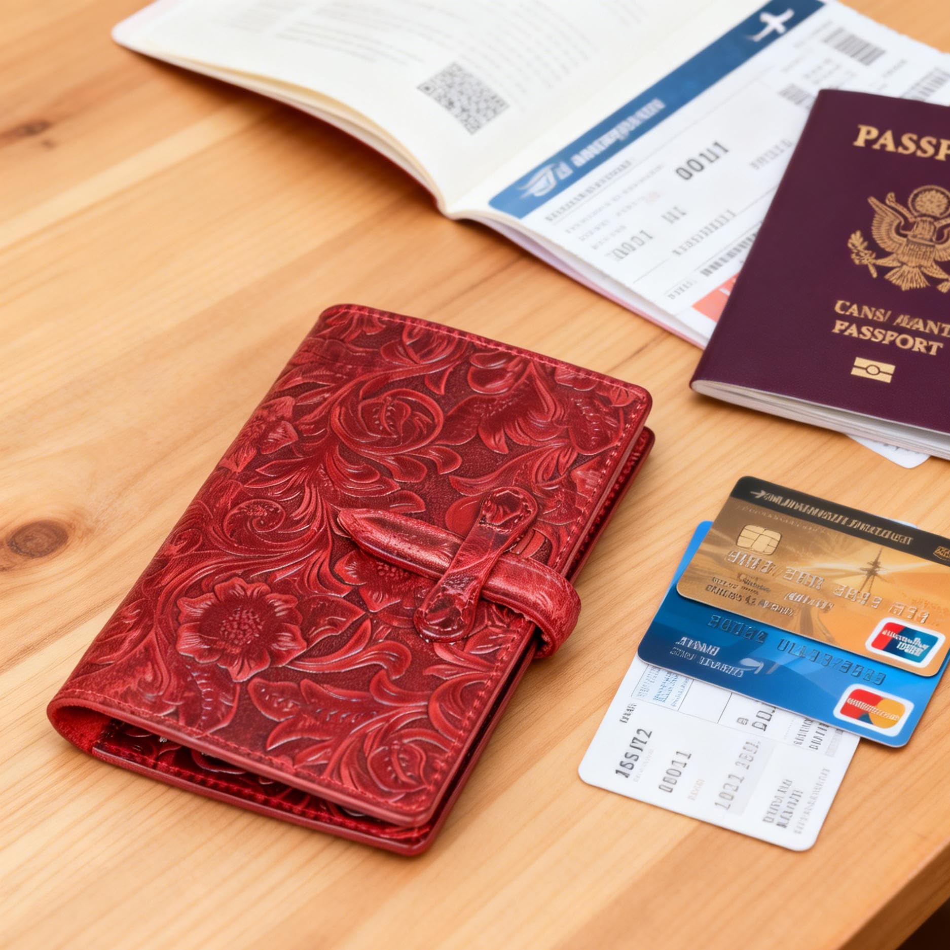 Schlanke RFID-blockierende Reisepasshülle aus Leder für Damen und Herren, Rot/Ausflug, einfarbig (Getaway Solids), Universal type, Smple